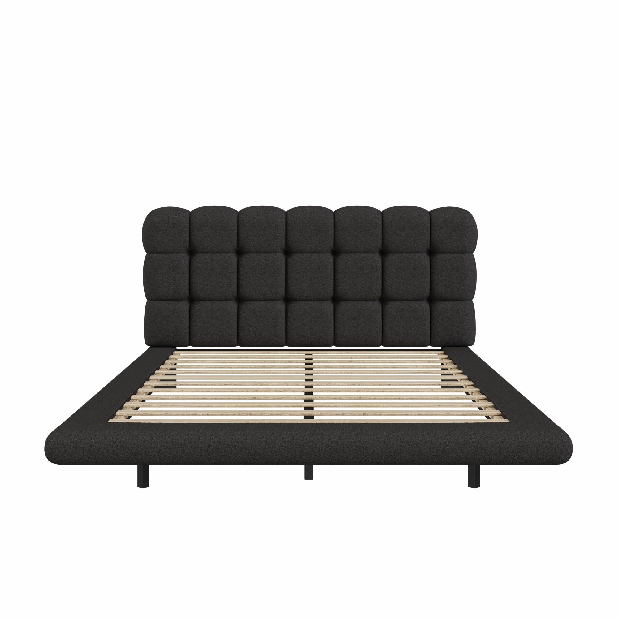 [variant:HS451577AAB] Queen LED Floating Bouclé Platform Bed – Black image 20