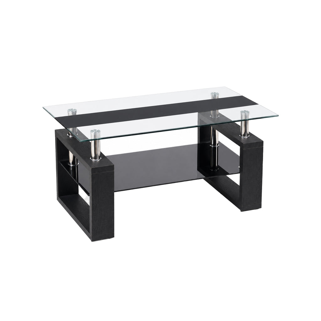 2-Tier Rectangular Tempered Glass Coffee Table — [variant:W3738P499155] Black image 8