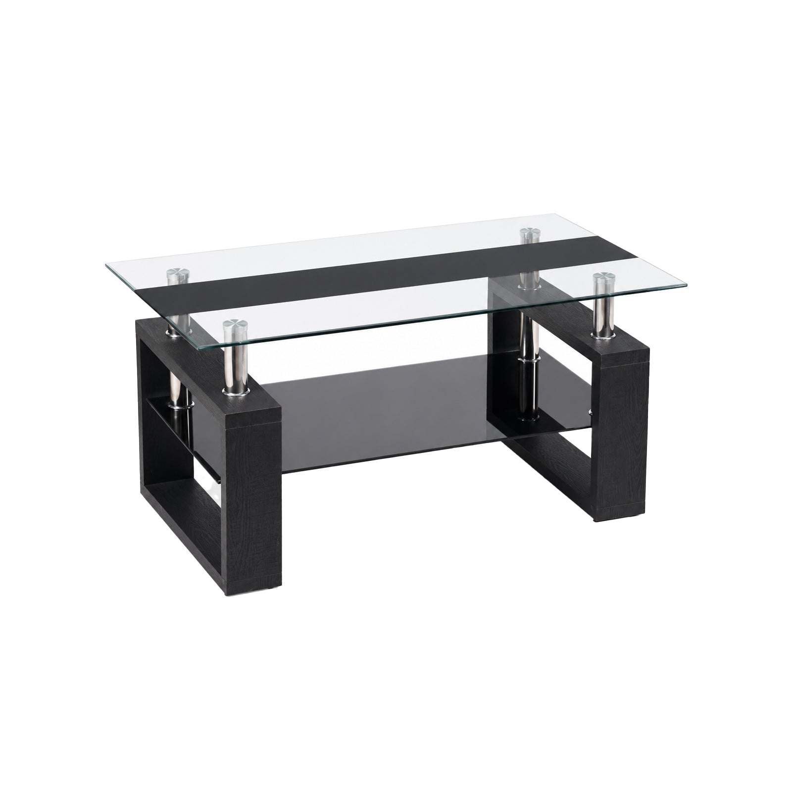 2-Tier Rectangular Tempered Glass Coffee Table — [variant:W3738P499155] Black image 8