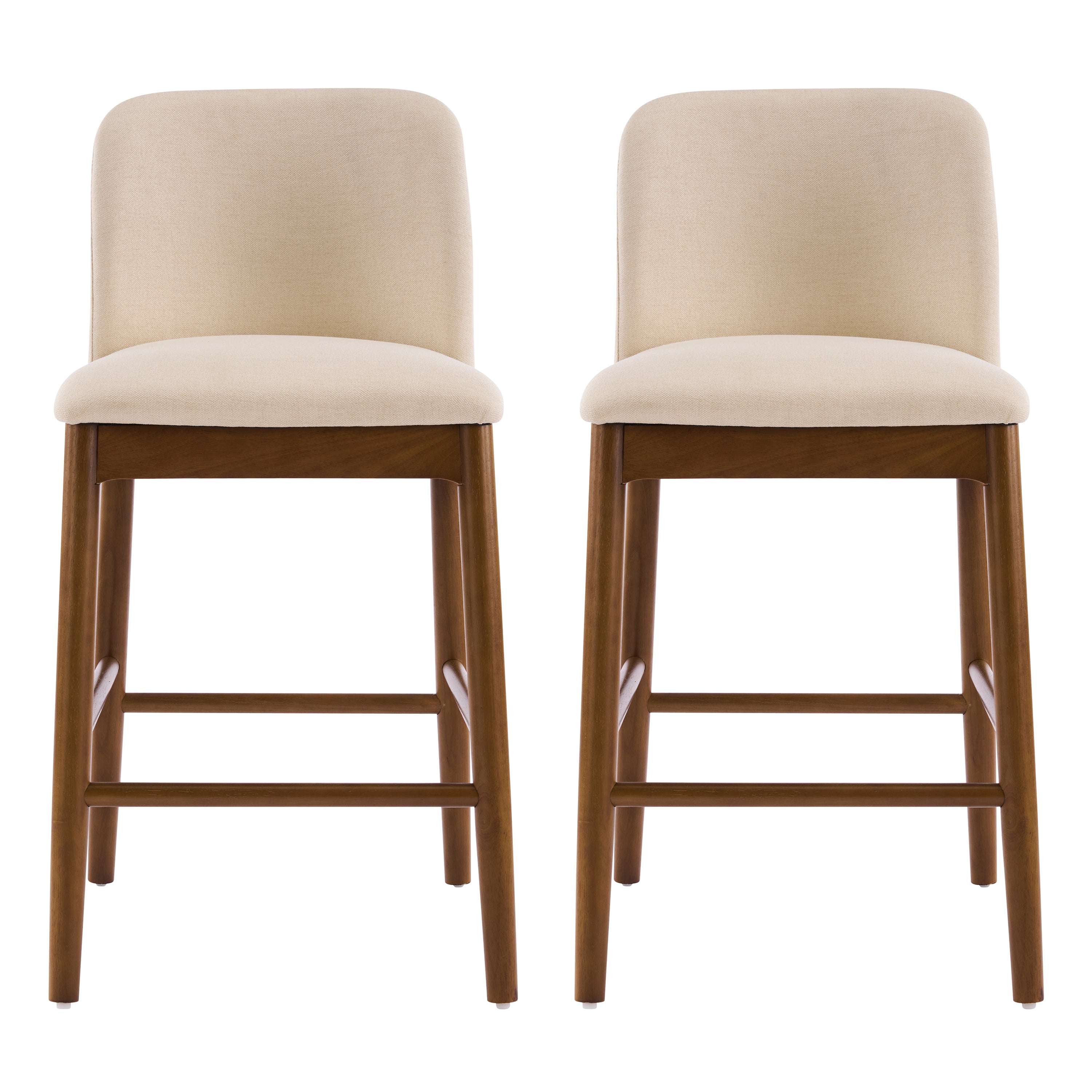 Upholstered Walnut Counter Stools – Sets of 2 or 4 — [variant:N897P439494W] Beige,Walnut image 3