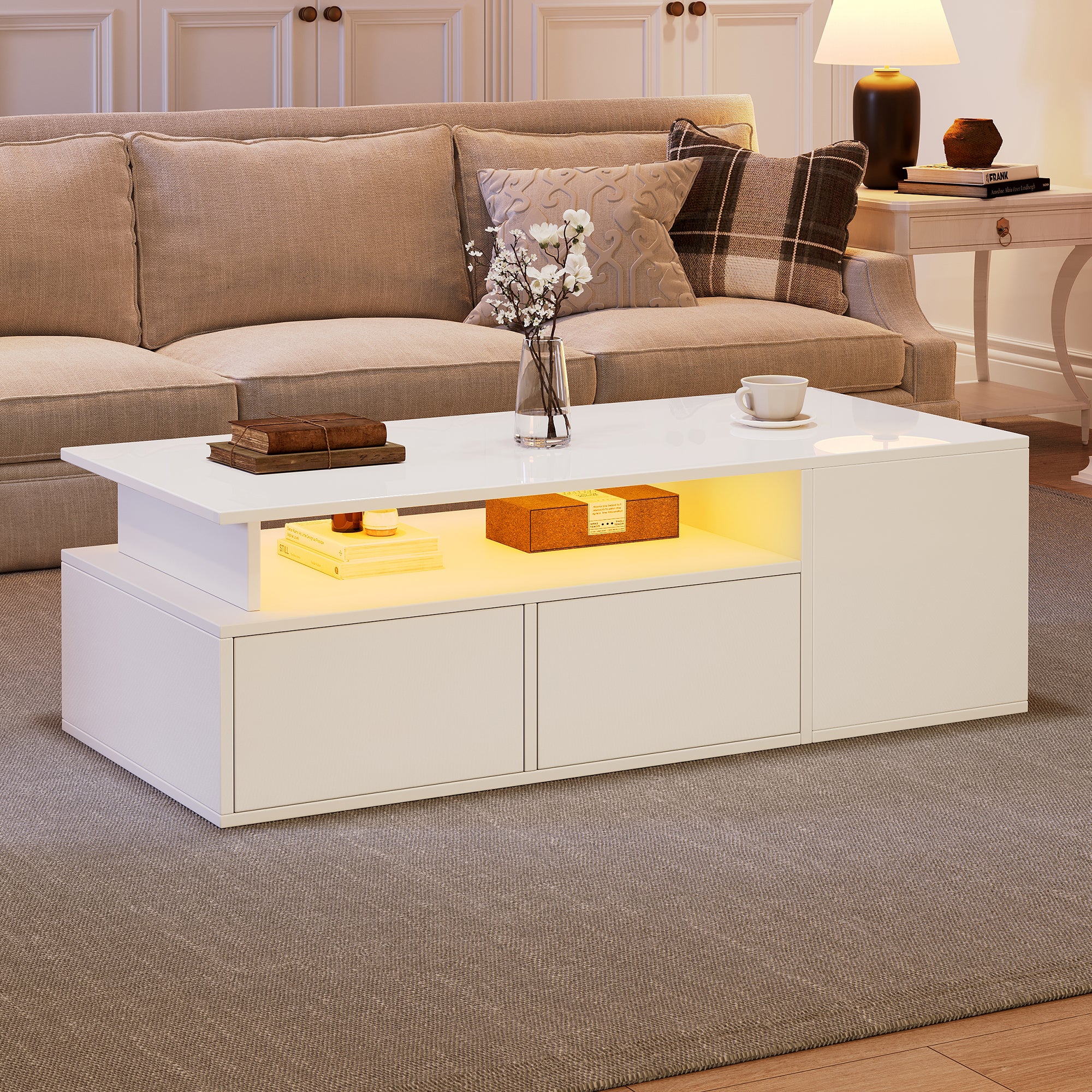 [variant:N892P428788W] High-Gloss LED Coffee Table with Open Storage image 68