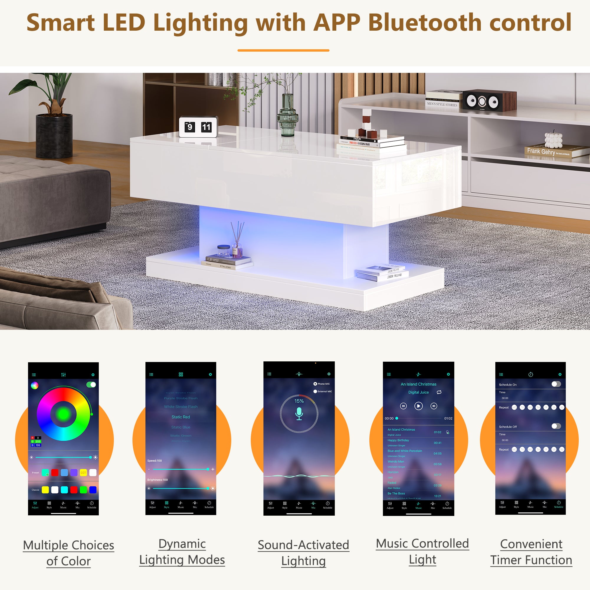[variant:N892P407974W] High-Gloss Lift-Top Coffee Table with LED Lights image 36