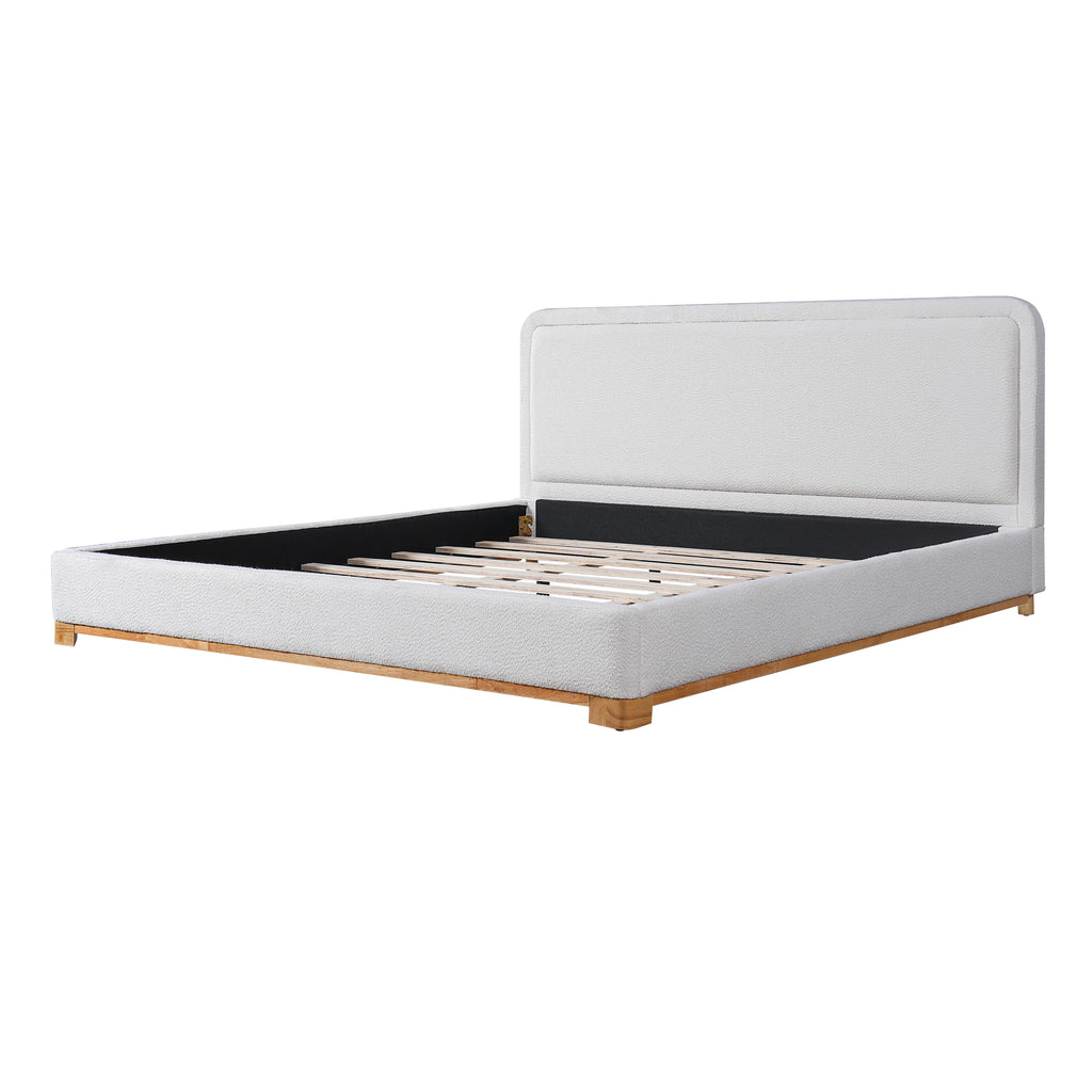 [variant:N859K000012W] King Bouclé Platform Bed with Curved Headboard – White image 15