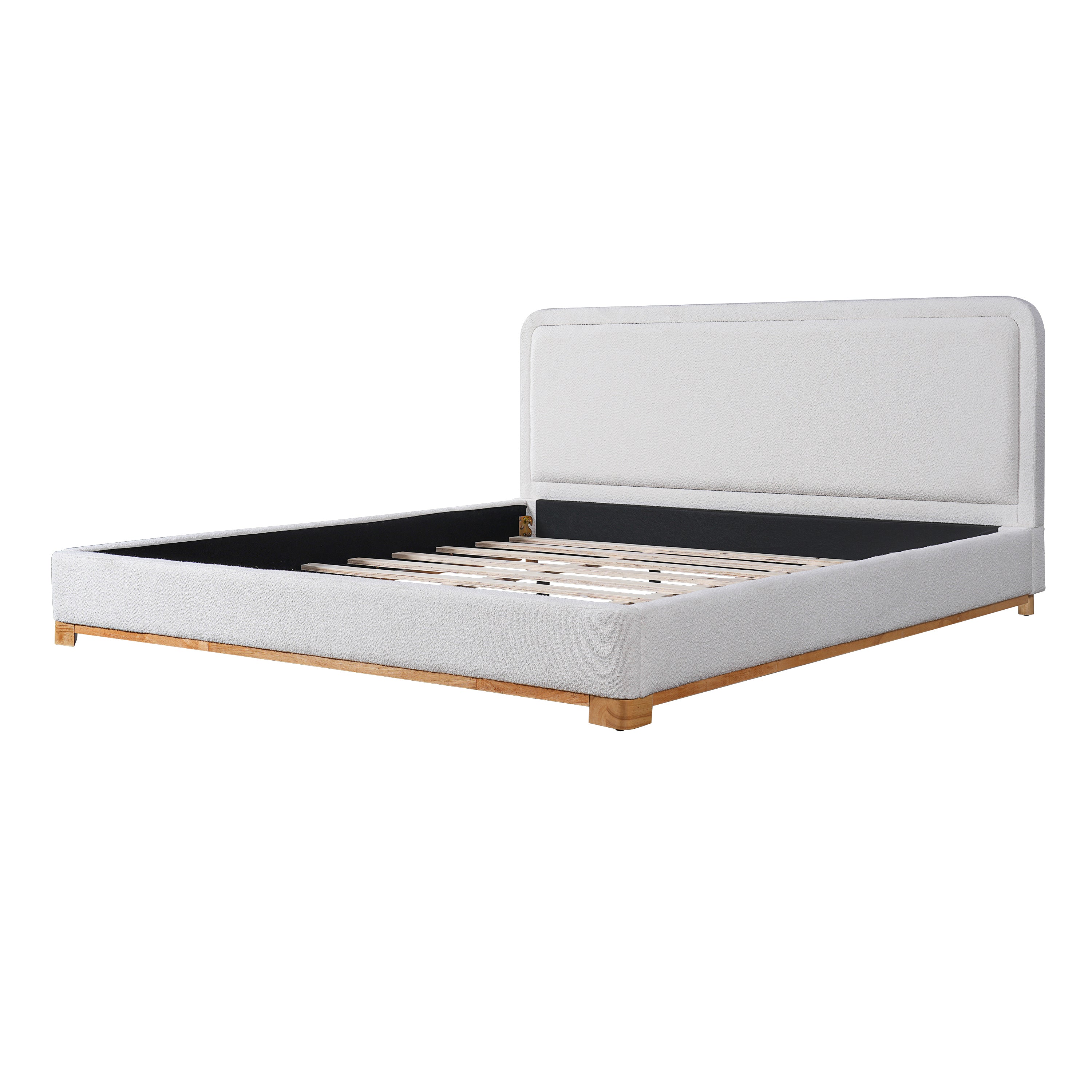 [variant:N859K000012W] King Bouclé Platform Bed with Curved Headboard – White image 15