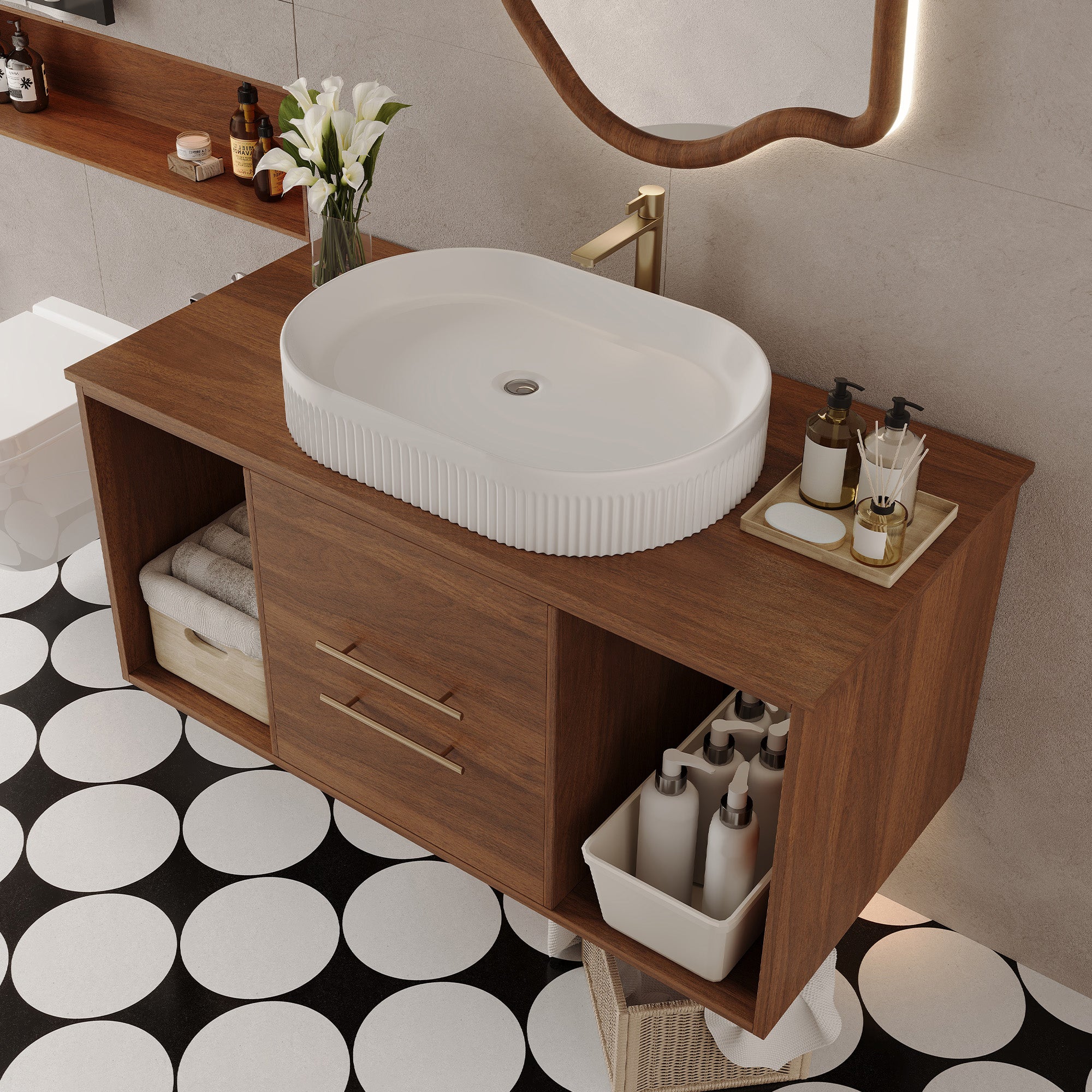 [variant:W5307S00007] Wall-Mounted Bathroom Vanity with Oval Ceramic Sink – 39.4-Inch image 7