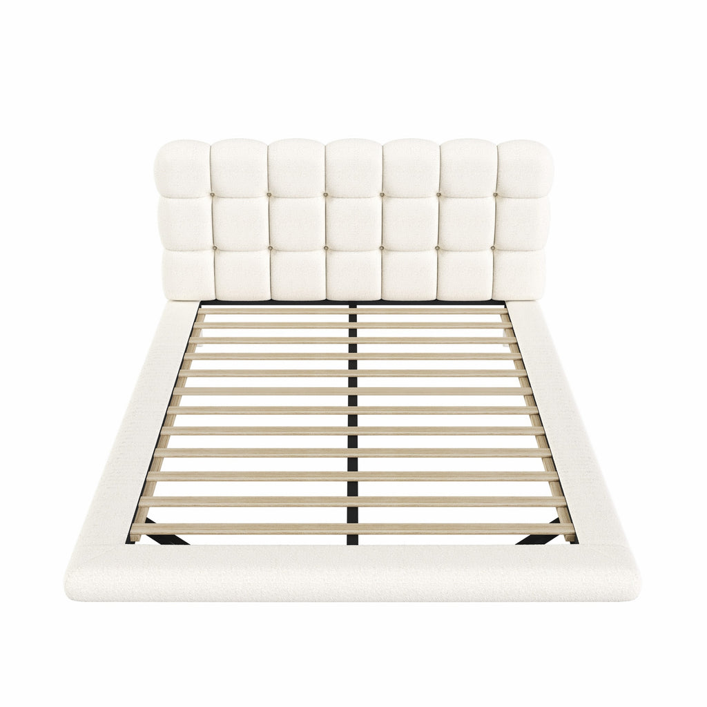 [variant:HS451577AAK] Queen LED Floating Bouclé Platform Bed – Cream White image 20