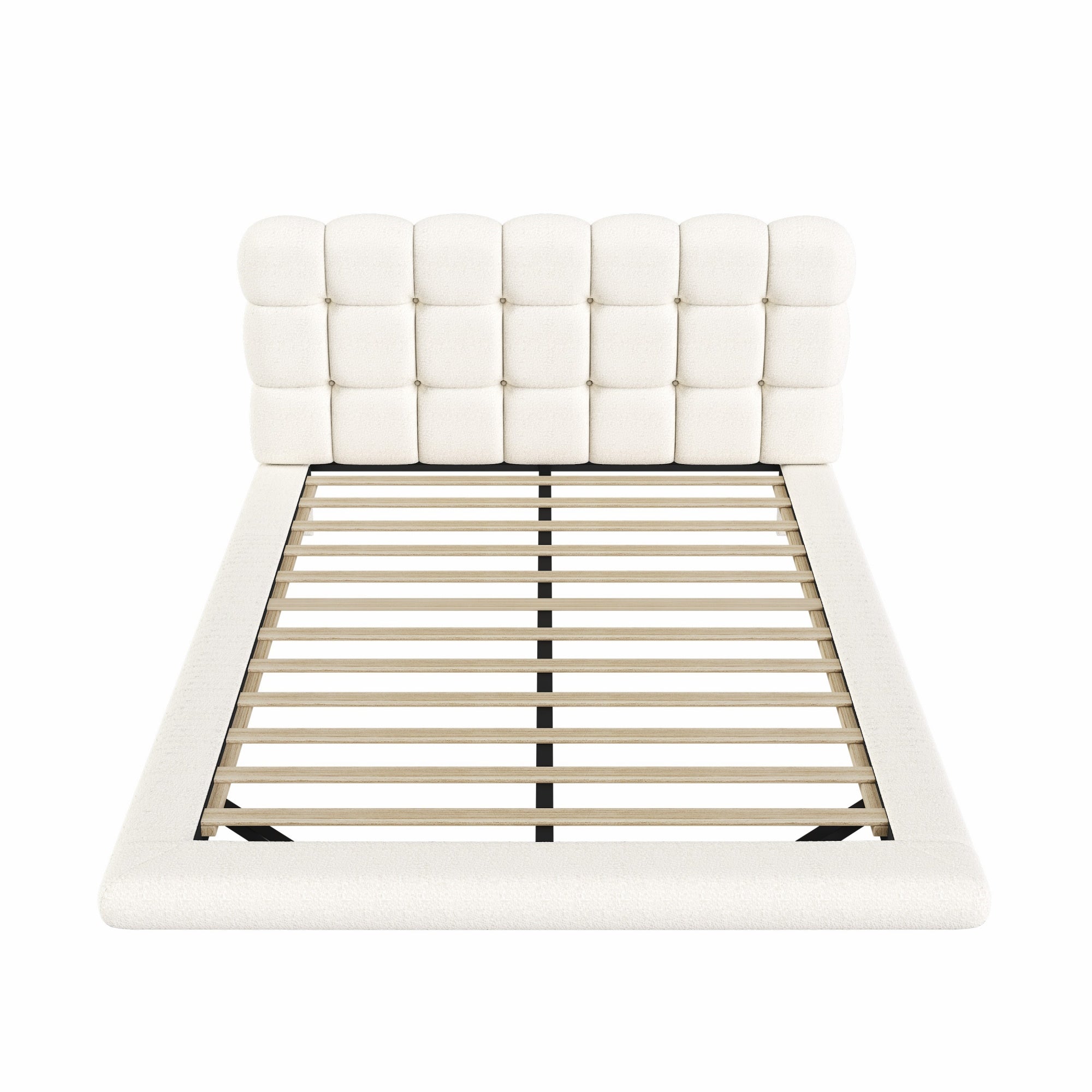 [variant:HS451577AAK] Queen LED Floating Bouclé Platform Bed – Cream White image 20