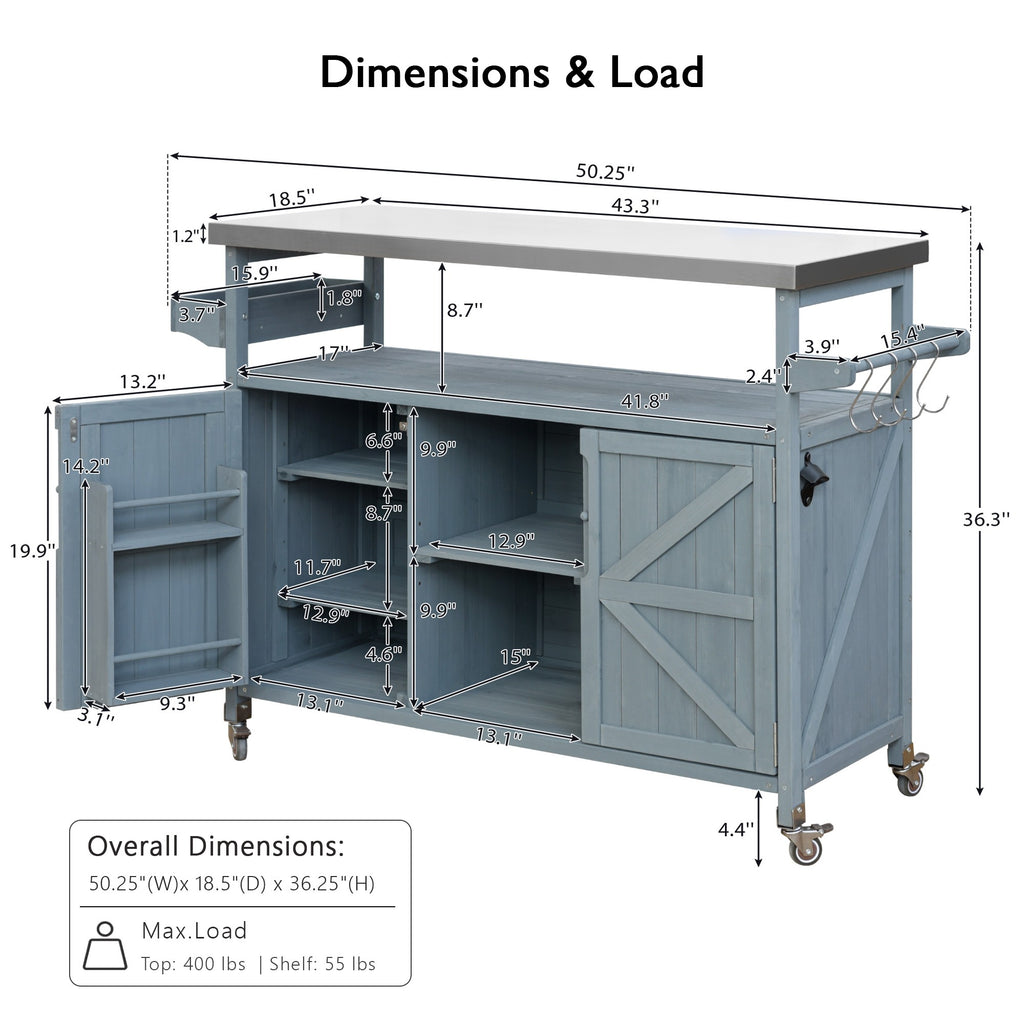 [variant:N853P386114G] Outdoor Grill Cart with Stainless Steel Top – Gray and Blue, 50.25-Inch image 16