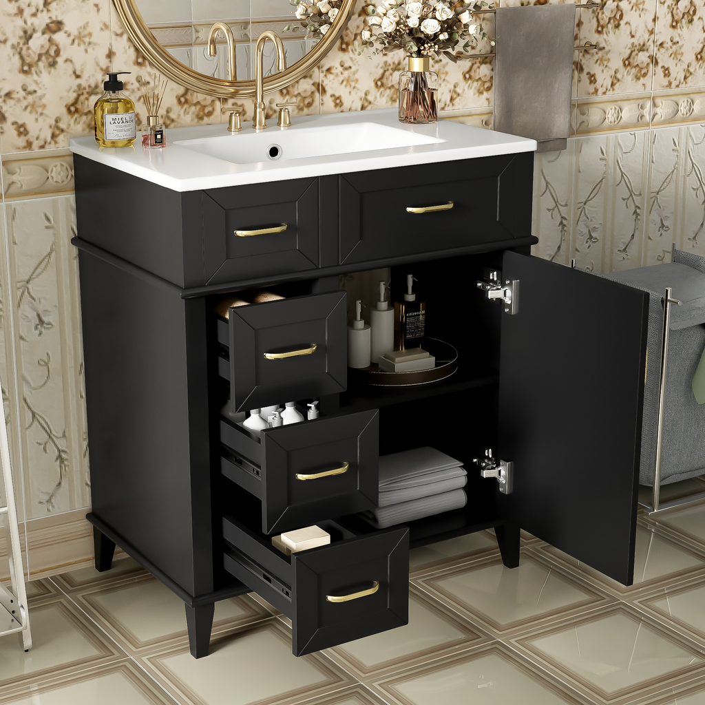 [variant:N848P470144B] Bathroom Vanity with Ceramic Sink and Storage – 30-Inch – Black image 1