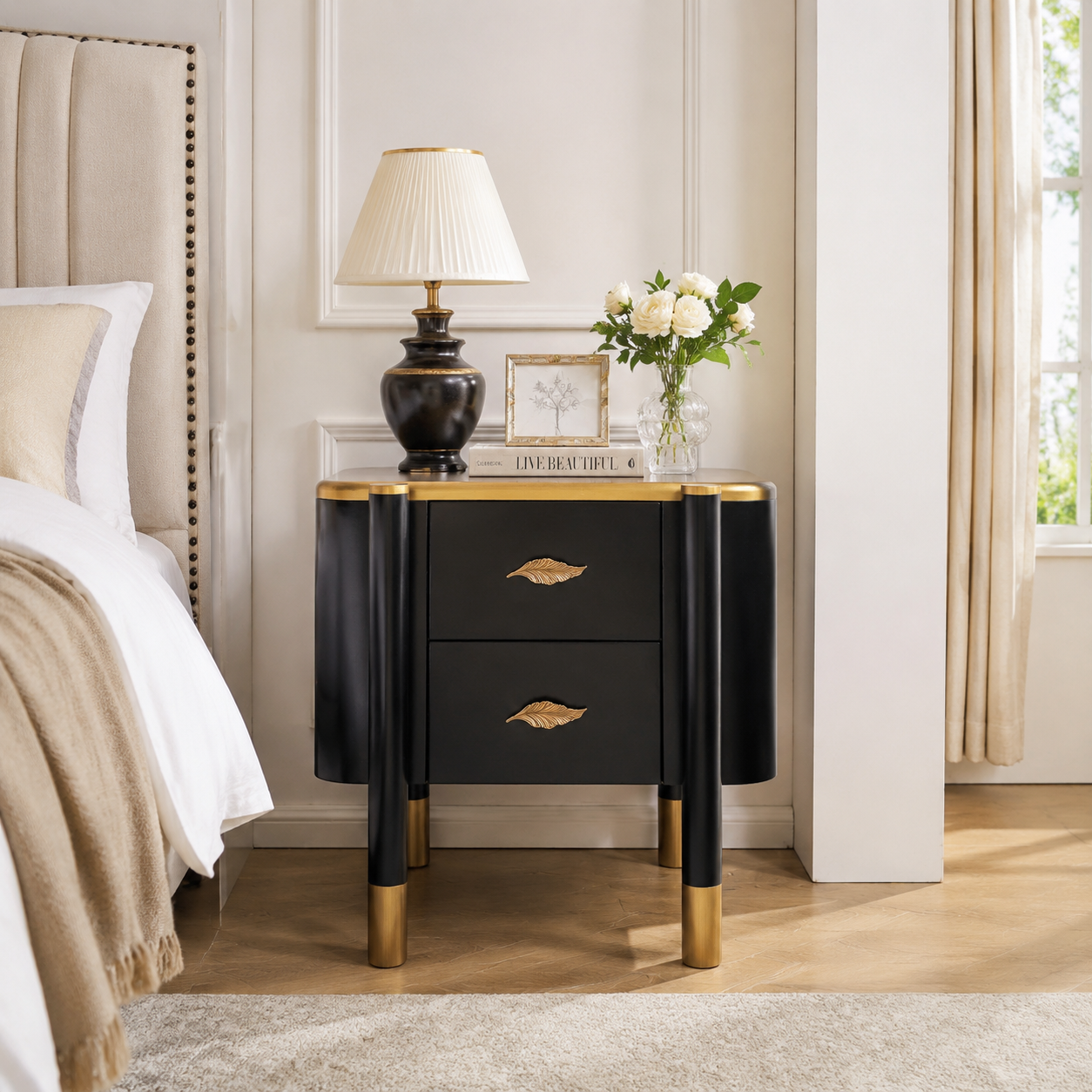 [variant:N856P406687B] Curved 2-Drawer Nightstand with Feather Handles image 1