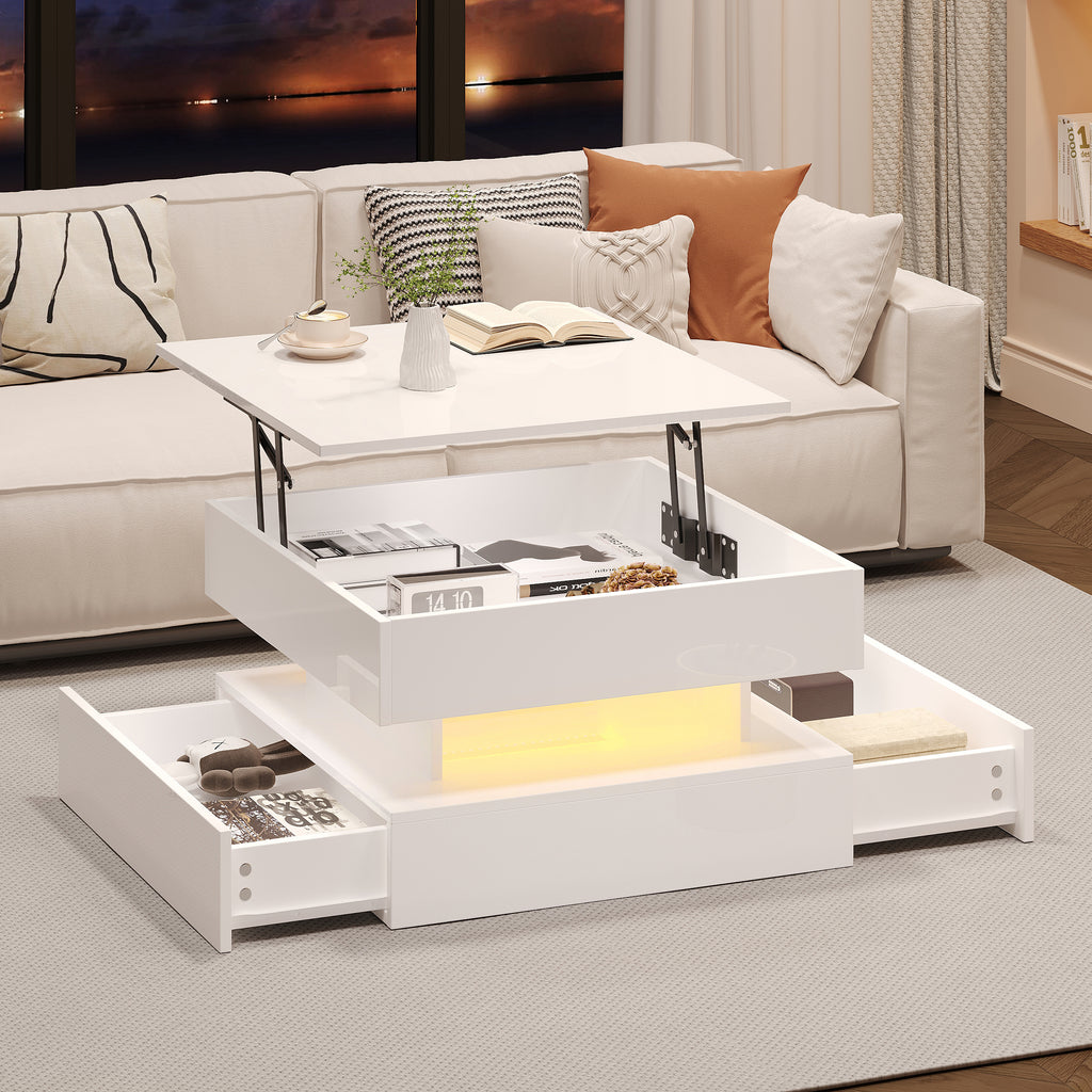 [variant:N892P407973W] White Lift-Top LED Coffee Table with 2 Drawers image 25