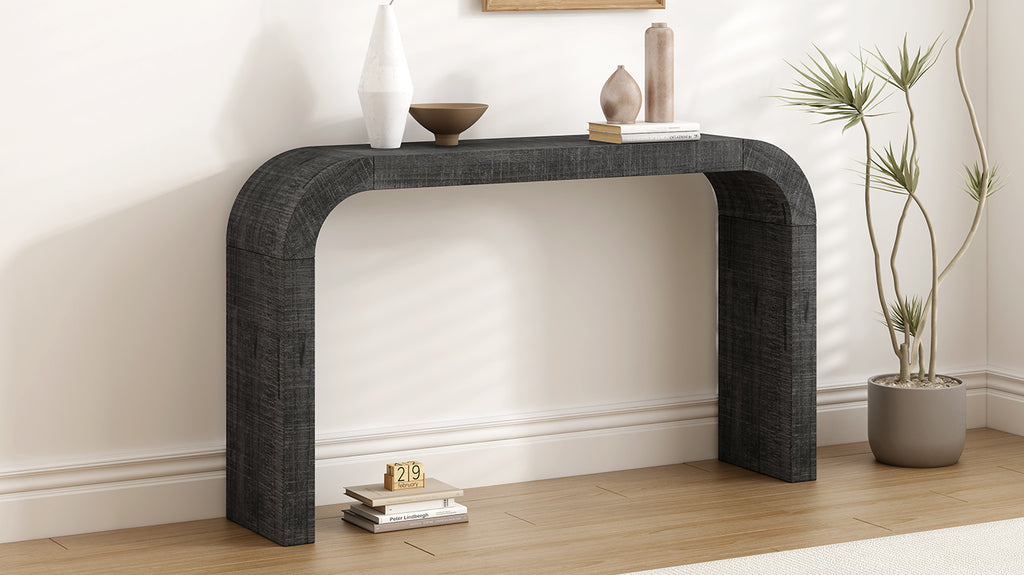 Curved-Edge Pine Veneer Console Table – 52-Inch — [variant:N851P415011B] Black image 14