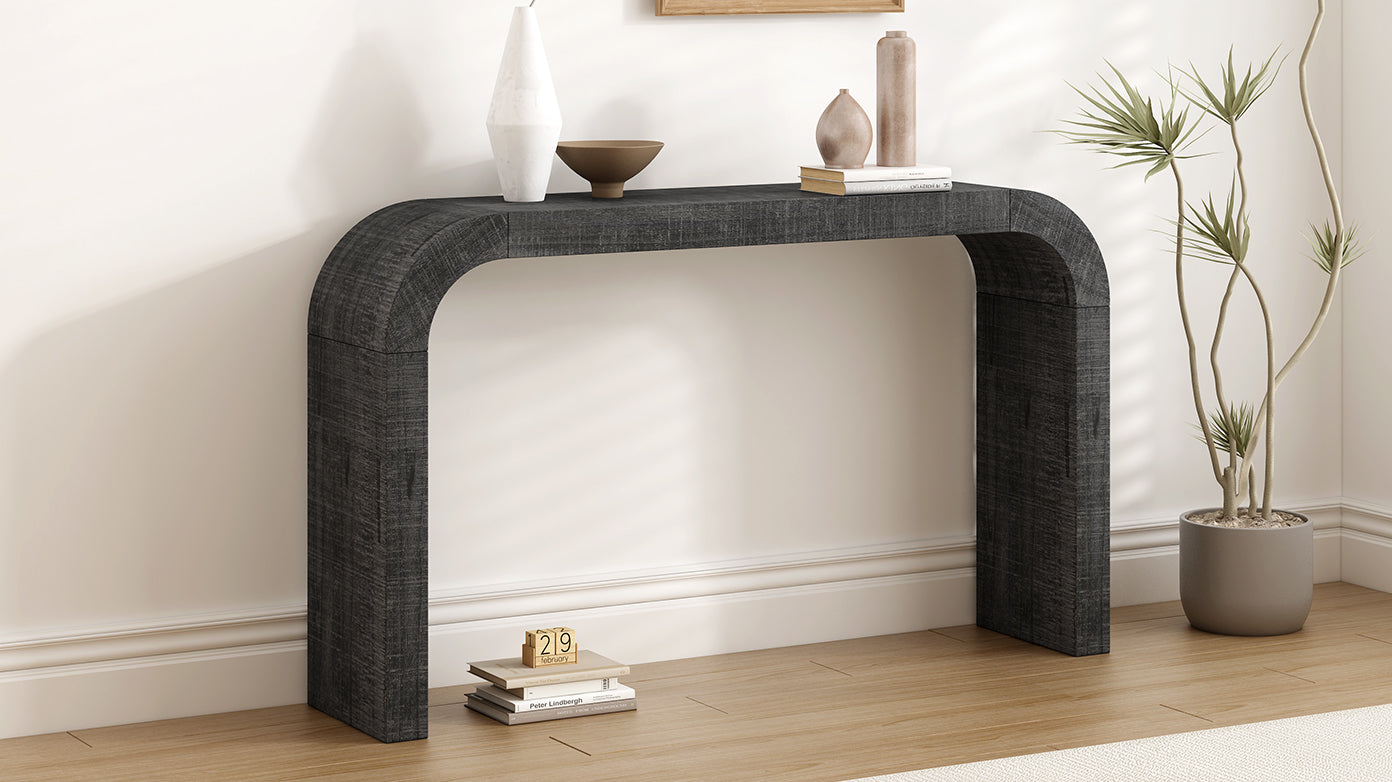 Curved-Edge Pine Veneer Console Table – 52-Inch — [variant:N851P415011B] Black image 14