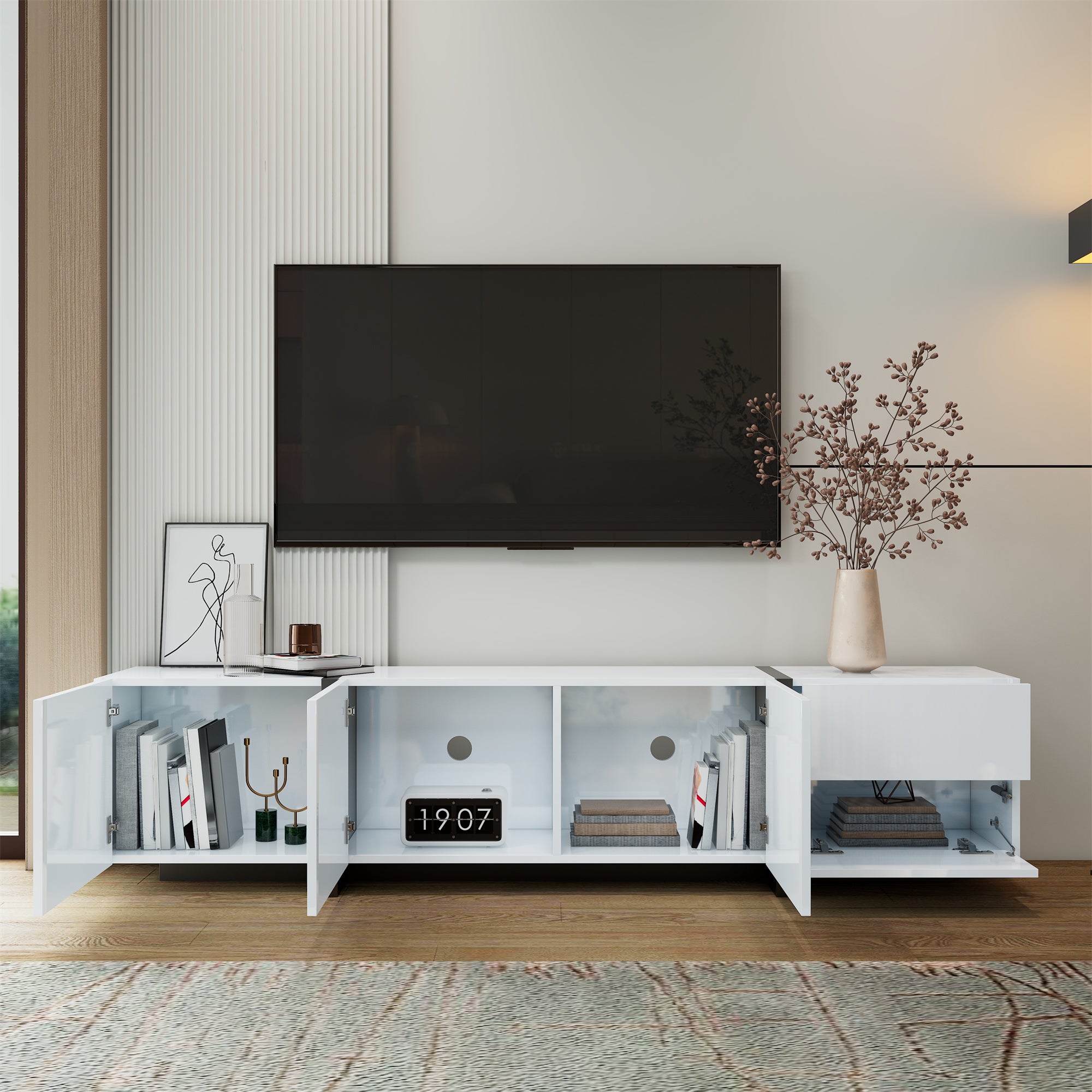 [variant:N875P283187W] High-Gloss LED TV Stand with Storage image 12