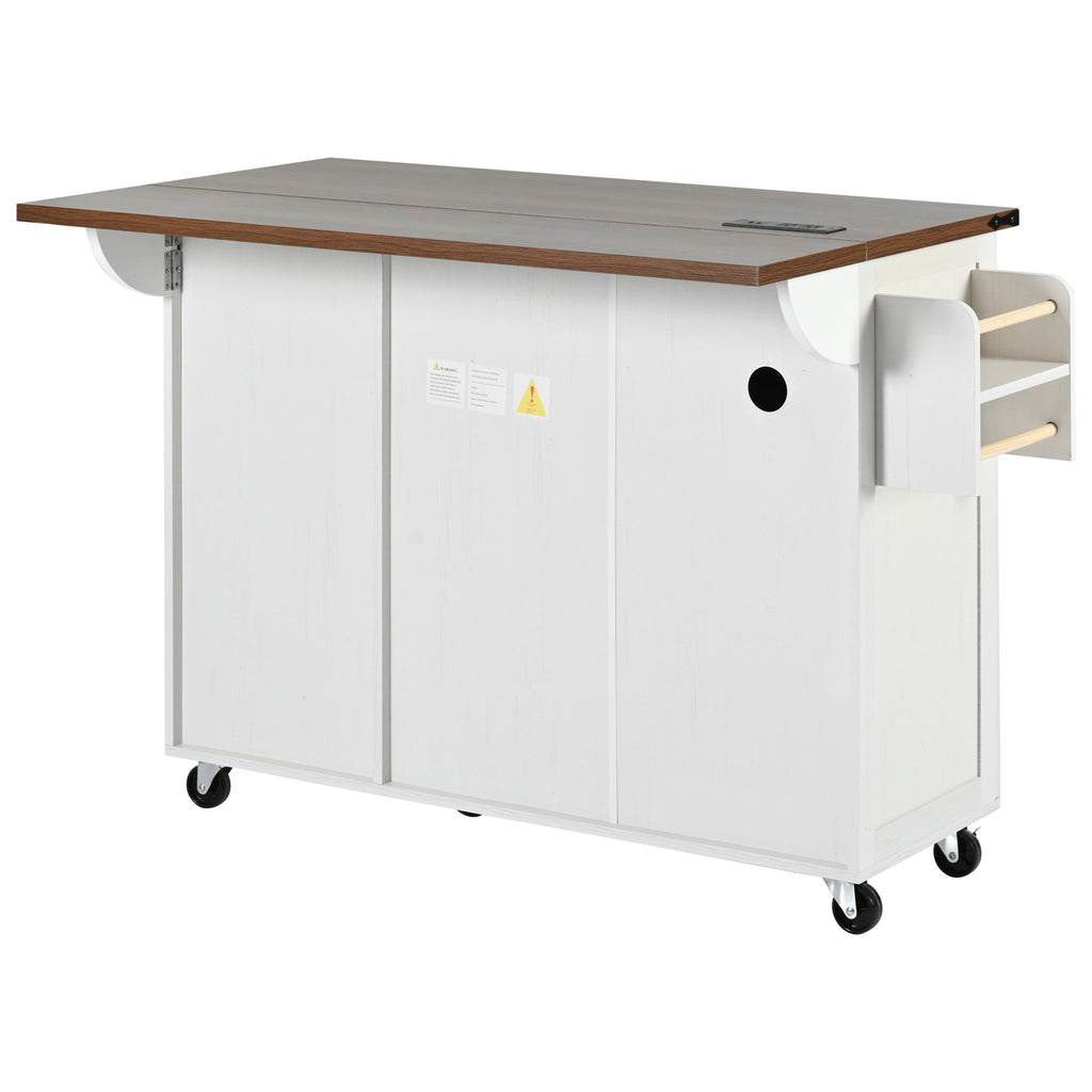 [variant:N853P379579W] Farmhouse Rolling Kitchen Island with Drop Leaf – White, 54.5-Inch image 43