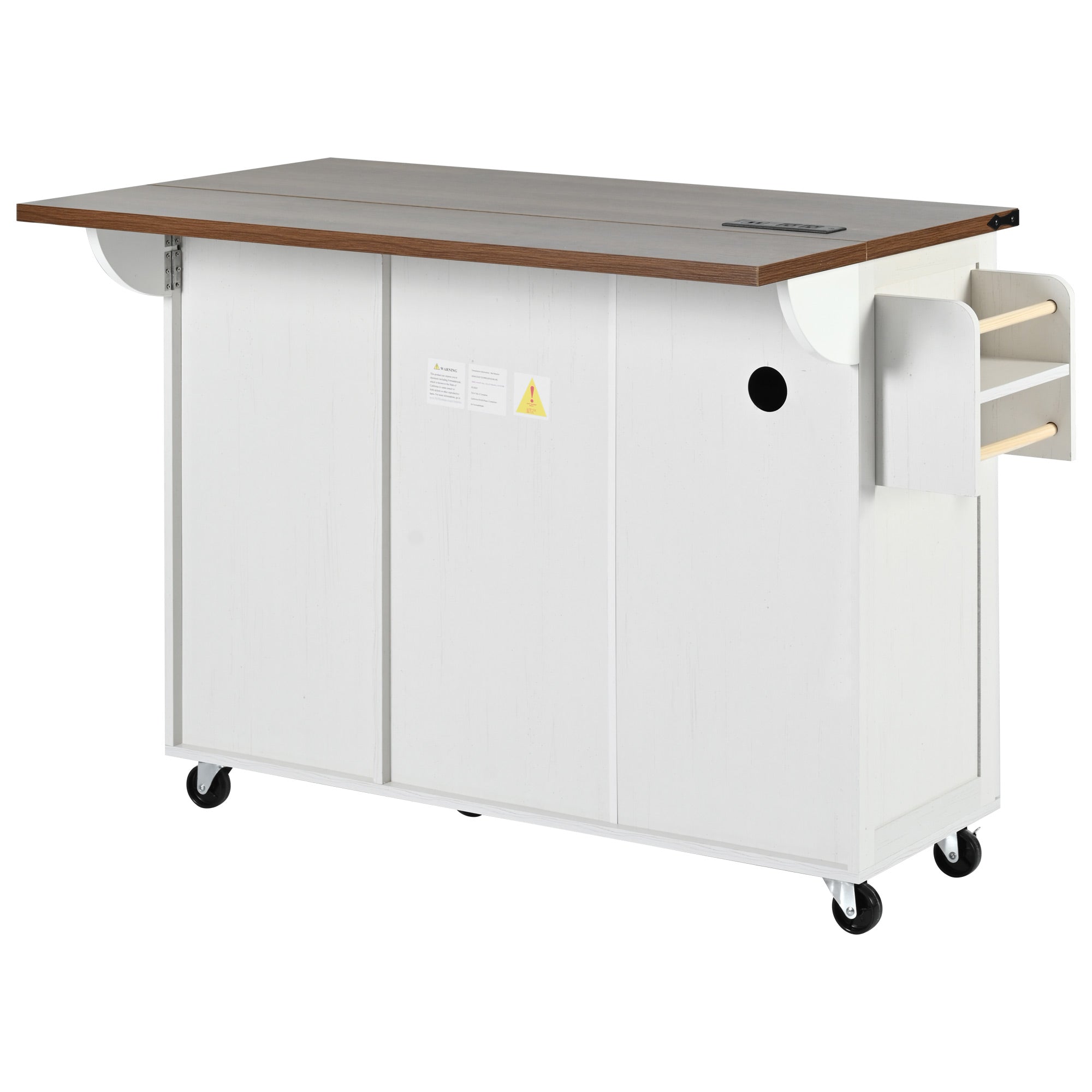 [variant:N853P379579W] Farmhouse Rolling Kitchen Island with Drop Leaf – White, 54.5-Inch image 43