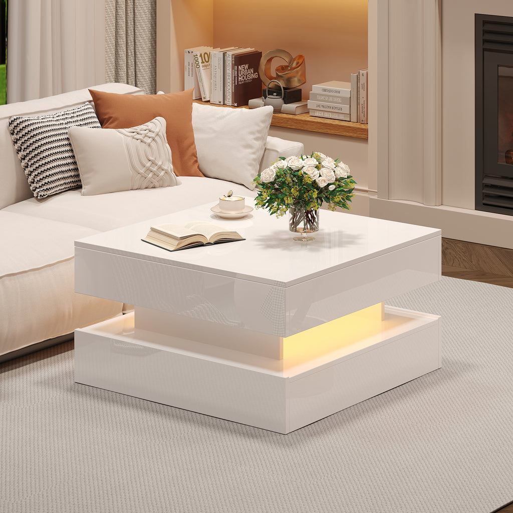[variant:N892P407973W] White Lift-Top LED Coffee Table with 2 Drawers image 9