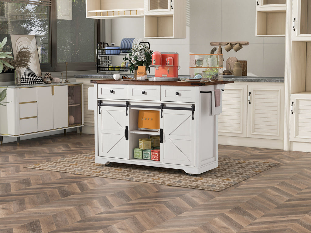 [variant:N853S379573W] Farmhouse Kitchen Island with Drop Leaf, Power Outlet and Sliding Barn Doors – 53.75-Inch image 13