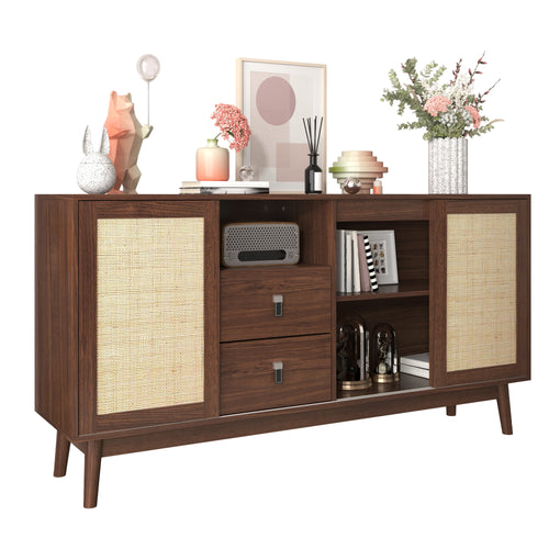 [variant:GA0004N] Rattan 3-Door Sideboard with 2 Drawers – Wood image 1