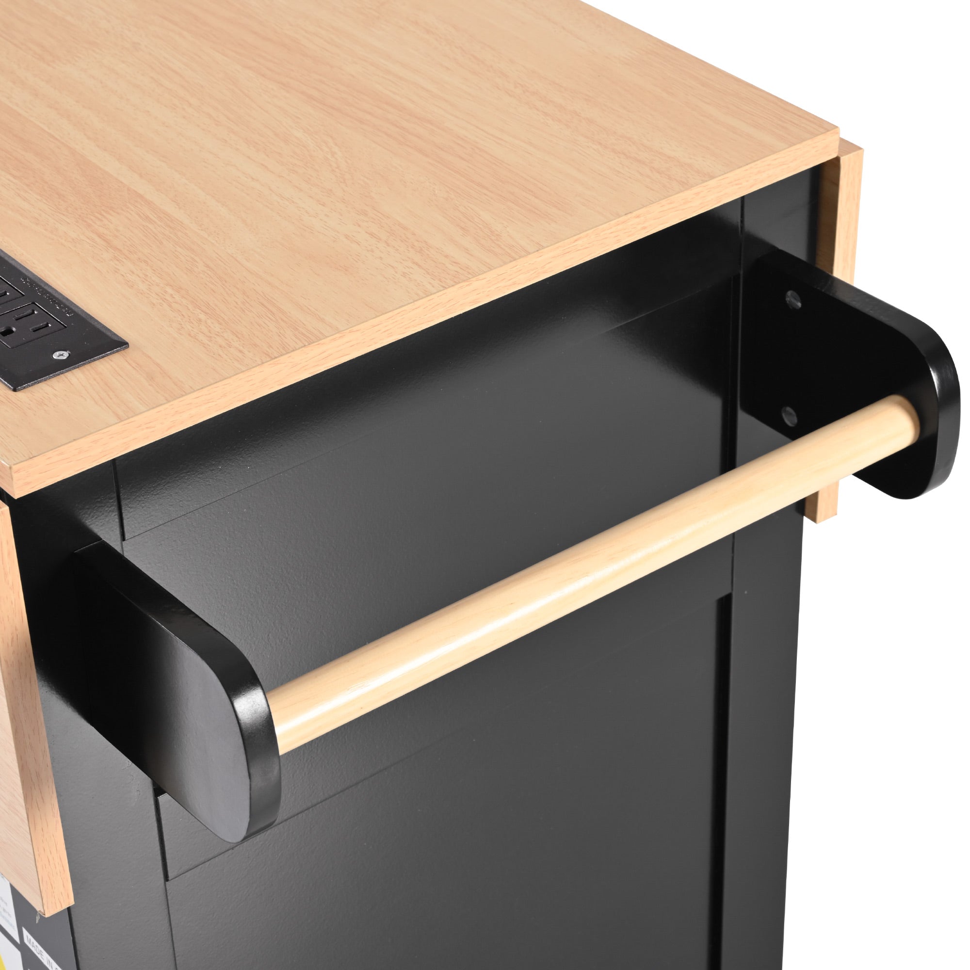 [variant:N853S000006B] Dual-Drop-Leaf Rolling Kitchen Island – Black, 55.75-Inch image 9