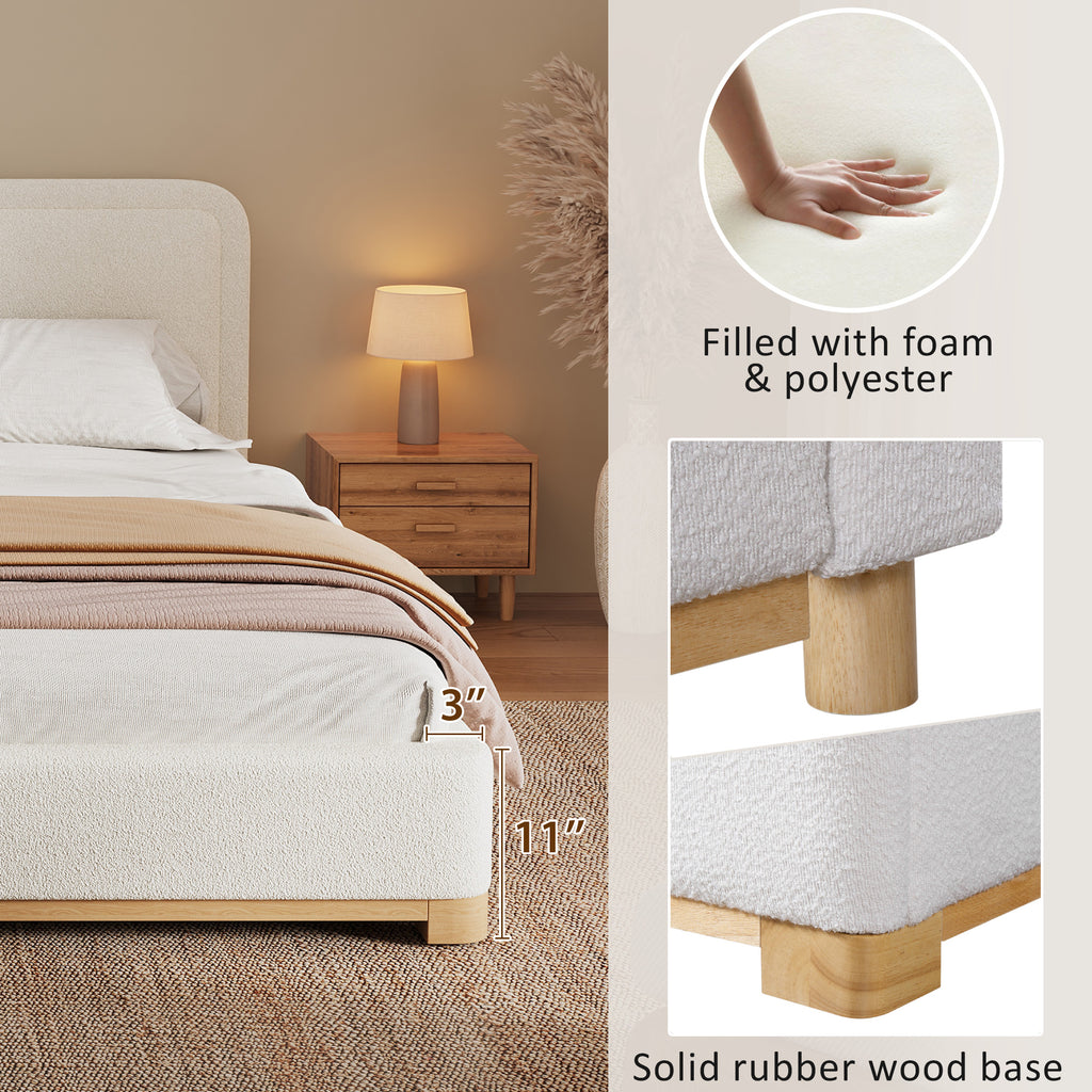 [variant:N859K000012W] King Bouclé Platform Bed with Curved Headboard – White image 6