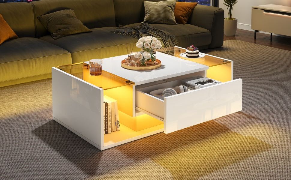[variant:N892P423295W] High-Gloss LED Coffee Table with Drawer and Glass Top image 45