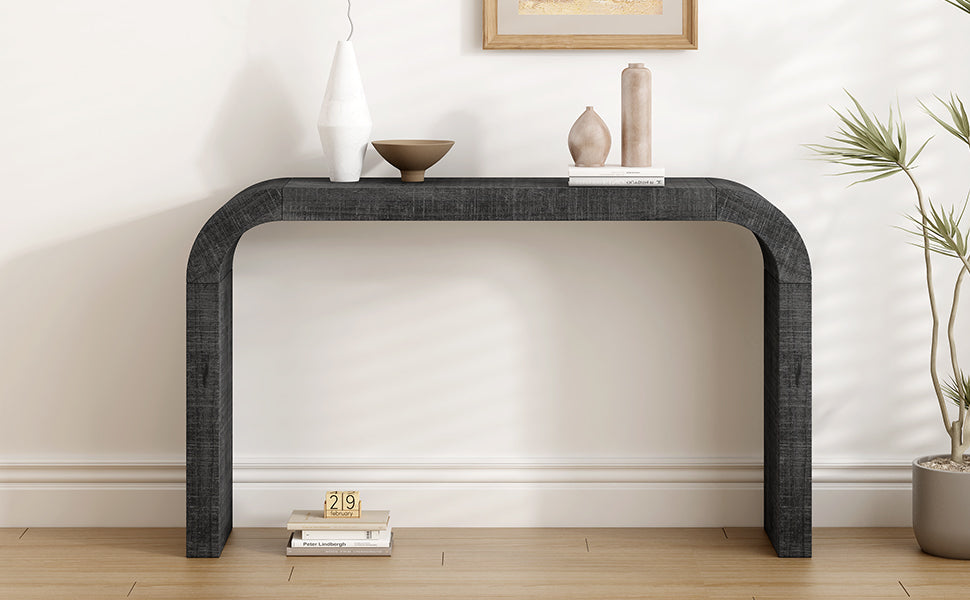 Curved-Edge Pine Veneer Console Table – 52-Inch — [variant:N851P415011B] Black image 4