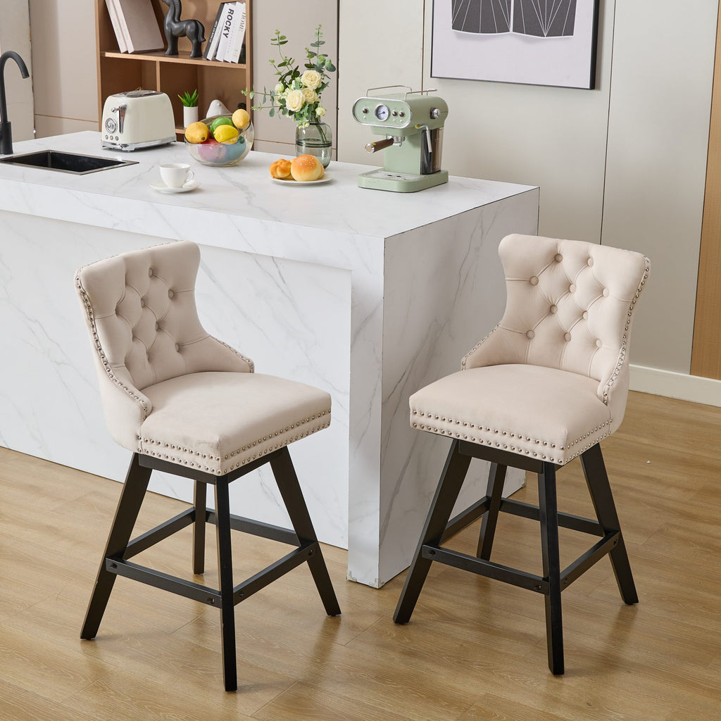 [variant:W5755P512968] Set of 2 Beige Velvet Swivel Bar Stools image 20