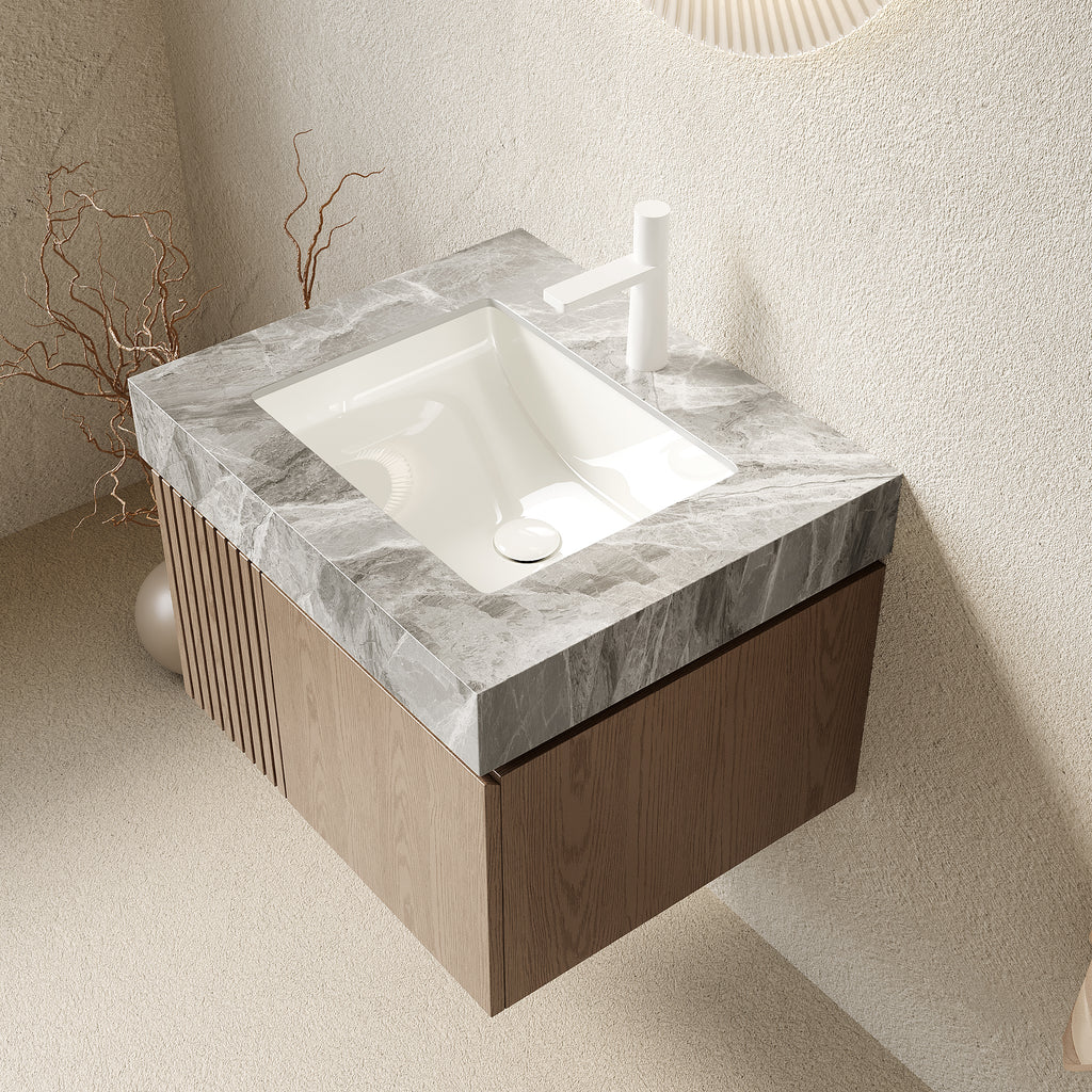 Wall-Mounted Bathroom Vanity with Sintered Stone Top – 24-Inch, 1-Hole — [variant:W6063S00044] Light Brown,Light Gray image 2