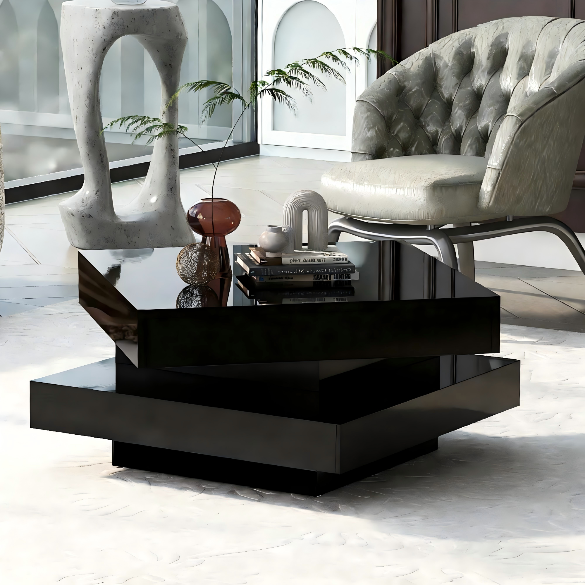 [variant:N892P423297B] Square High-Gloss LED Coffee Table with Rotating Top image 13