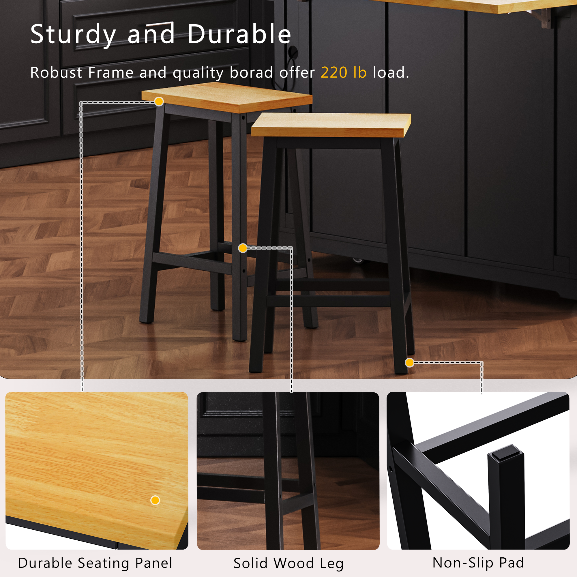 [variant:N853P388050B] Set of 2 Farmhouse Counter Stools – Black image 4