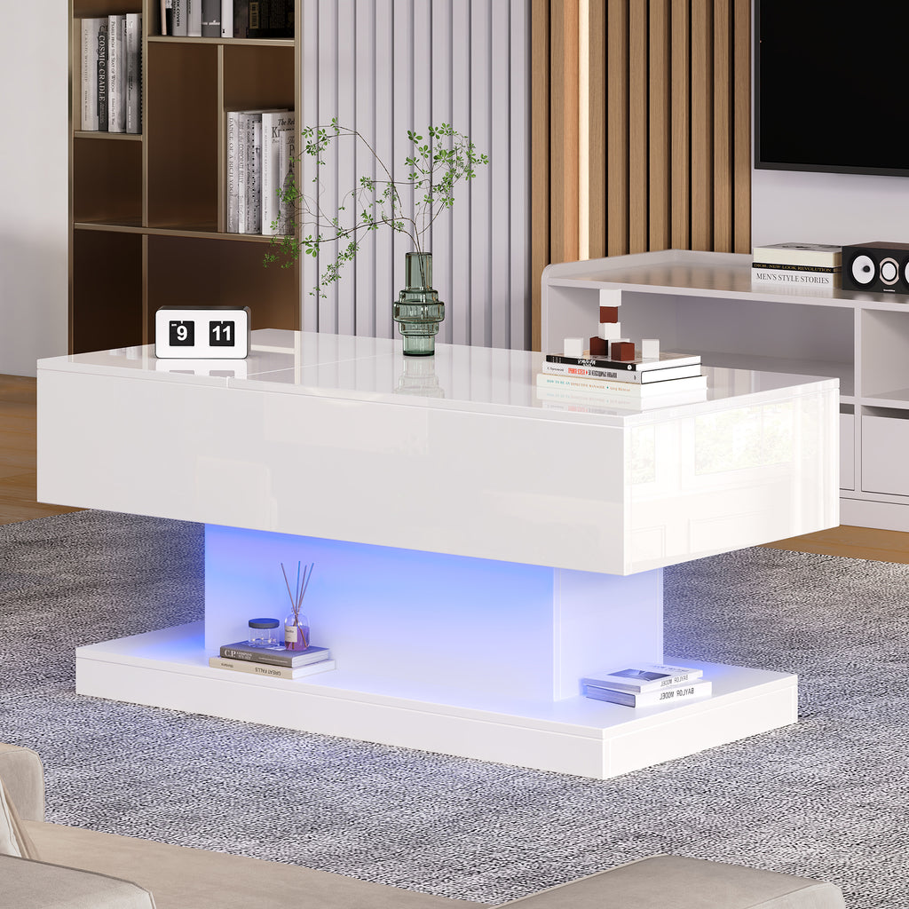 [variant:N892P407974W] High-Gloss Lift-Top Coffee Table with LED Lights image 30