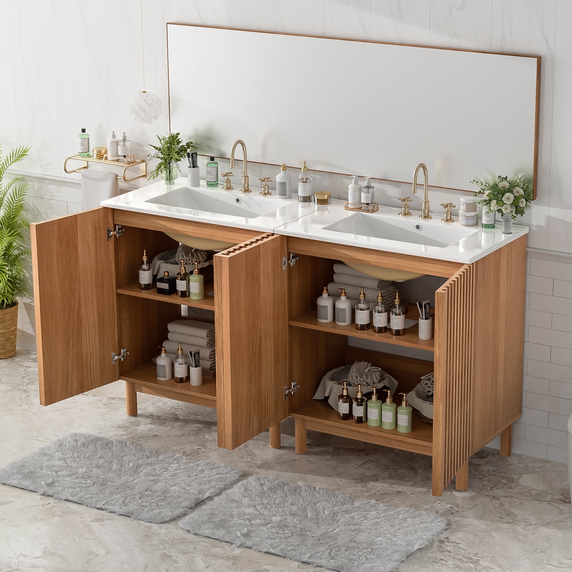 [variant:N848P000012O] Traditional Bathroom Vanity with Ceramic Sink – 59.8-Inch image 4