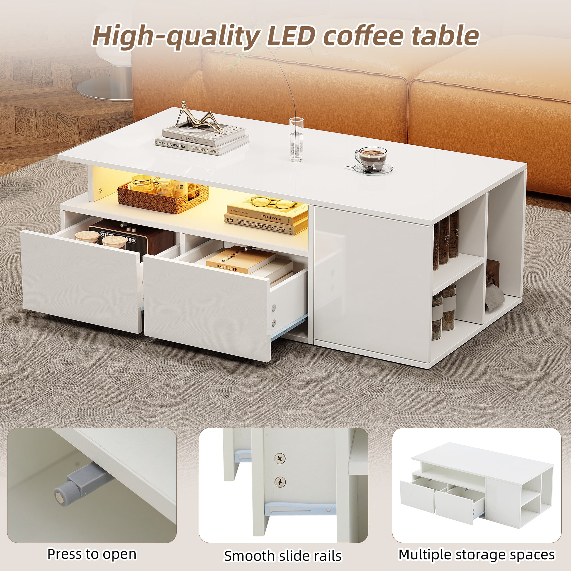 [variant:N892P428788W] High-Gloss LED Coffee Table with Open Storage image 25