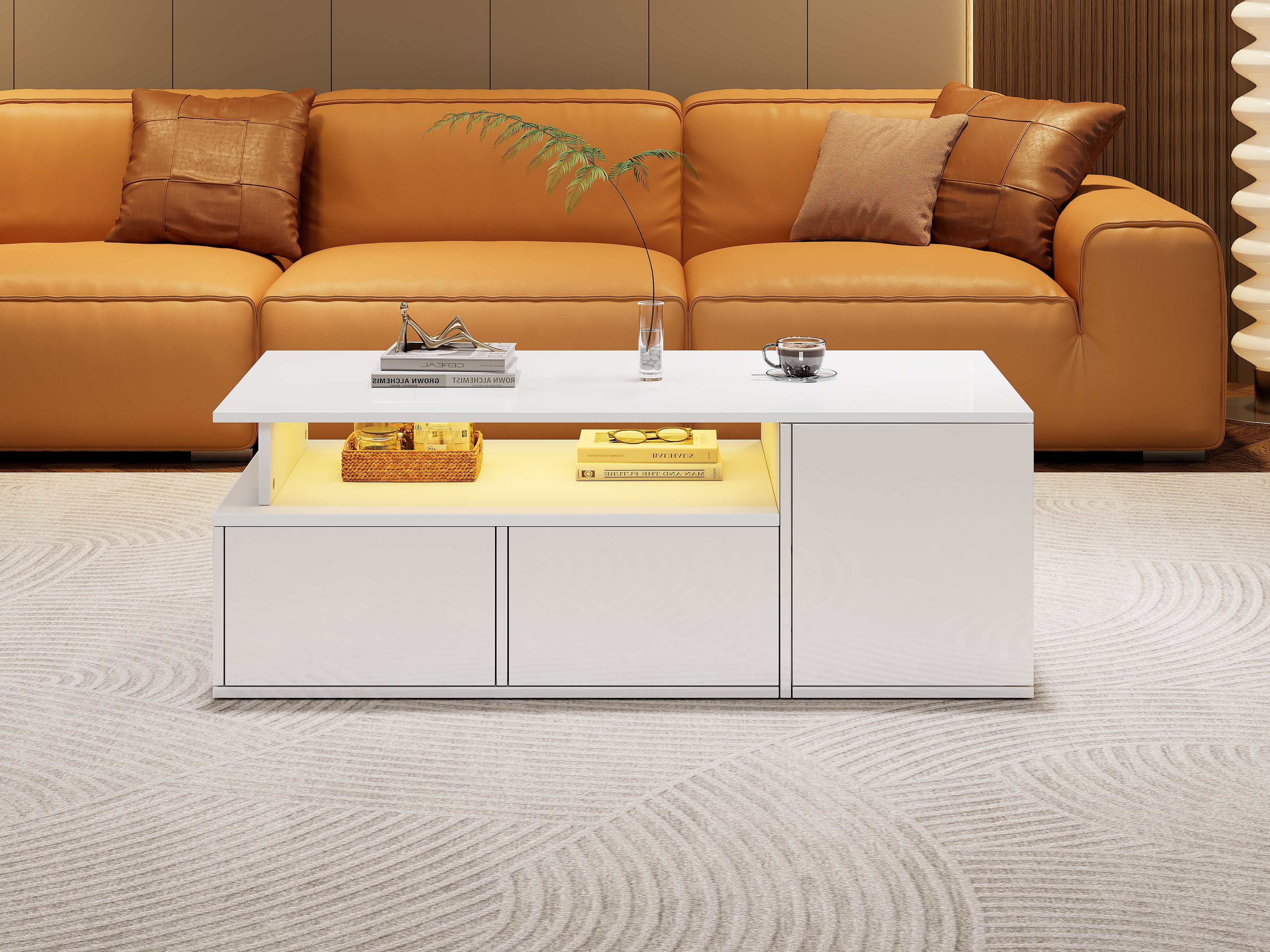 [variant:N892P428788W] High-Gloss LED Coffee Table with Open Storage image 20