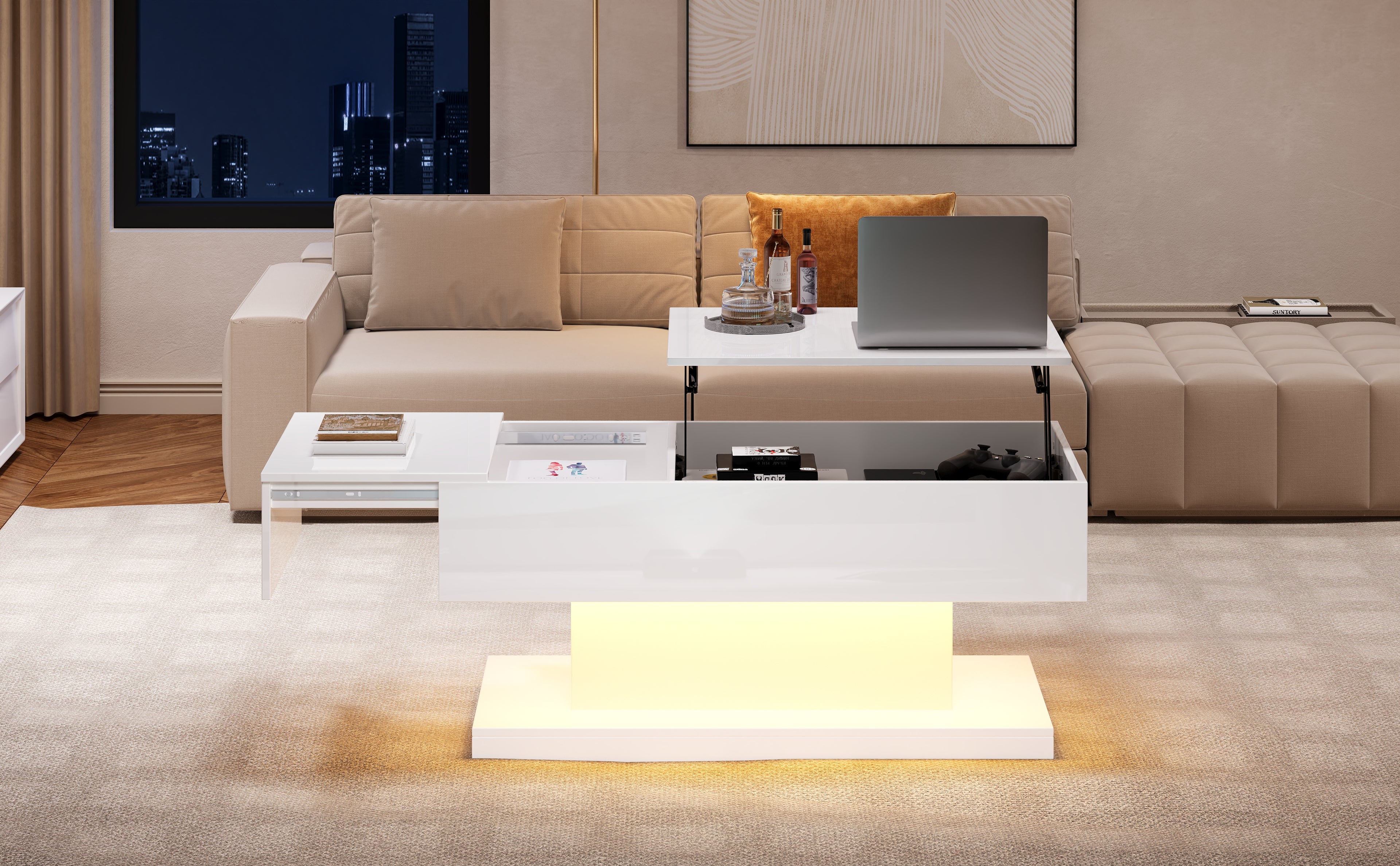 [variant:N892P407974W] High-Gloss Lift-Top Coffee Table with LED Lights image 4