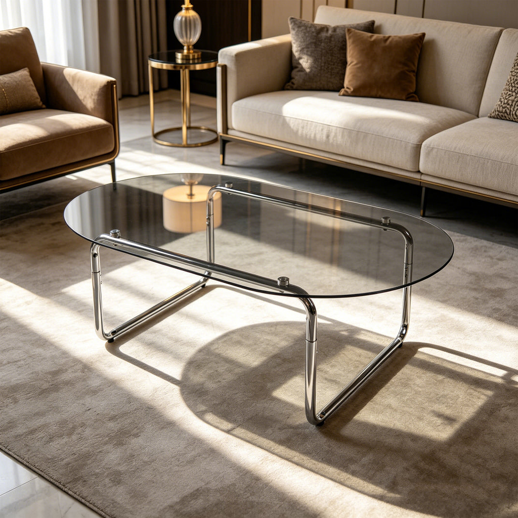 Curved Tempered-Glass Coffee Table — [variant:W3738P499158] Grey image 7
