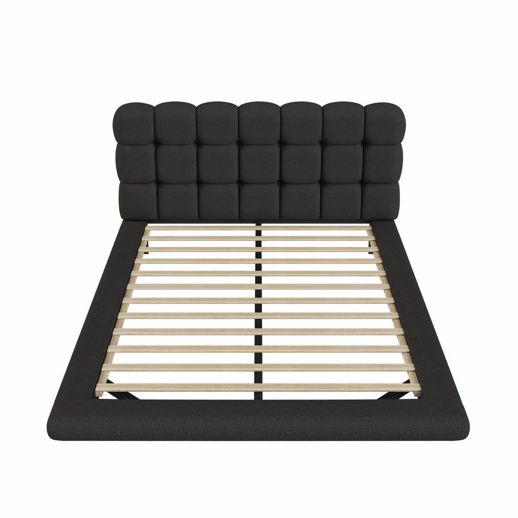 [variant:HS451577AAB] Queen LED Floating Bouclé Platform Bed – Black image 14