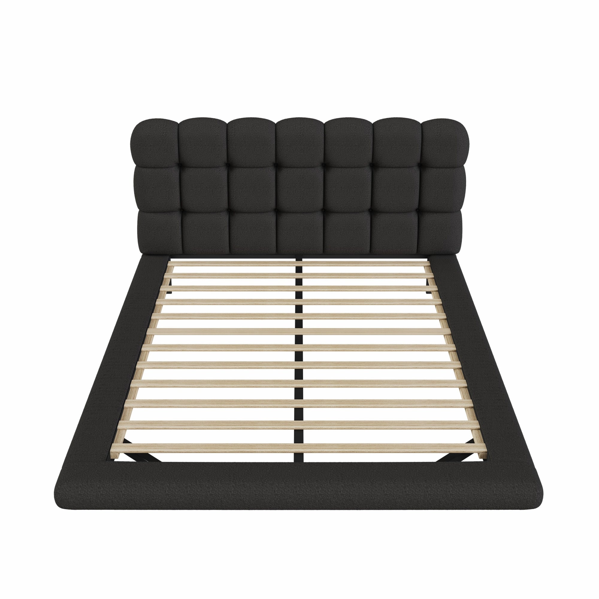 [variant:HS451577AAB] Queen LED Floating Bouclé Platform Bed – Black image 14