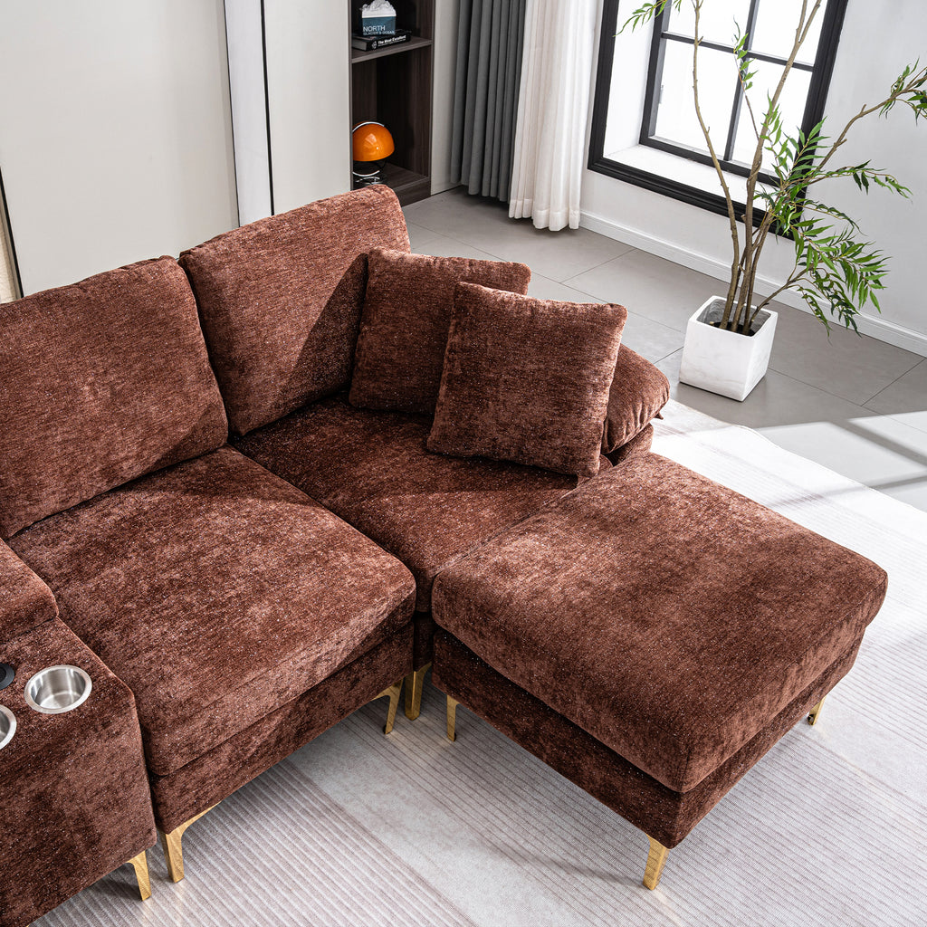 [variant:W3885S00059] U-Shaped Chenille Sectional Sofa with Recliner and Ottoman image 10