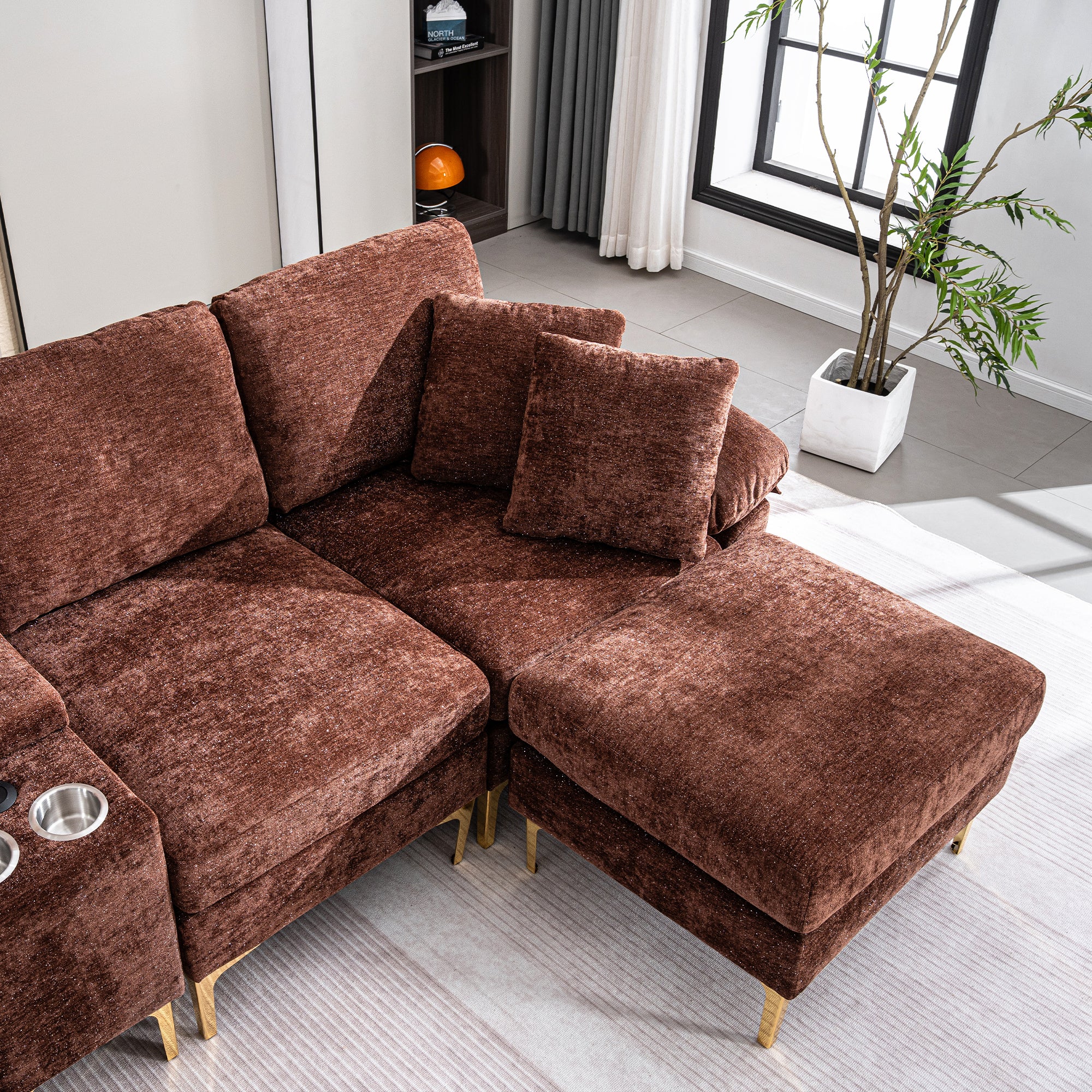 [variant:W3885S00059] U-Shaped Chenille Sectional Sofa with Recliner and Ottoman image 10