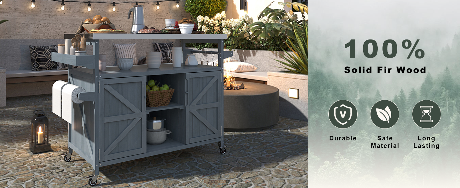 [variant:N853P386114G] Outdoor Grill Cart with Stainless Steel Top – Gray and Blue, 50.25-Inch image 3
