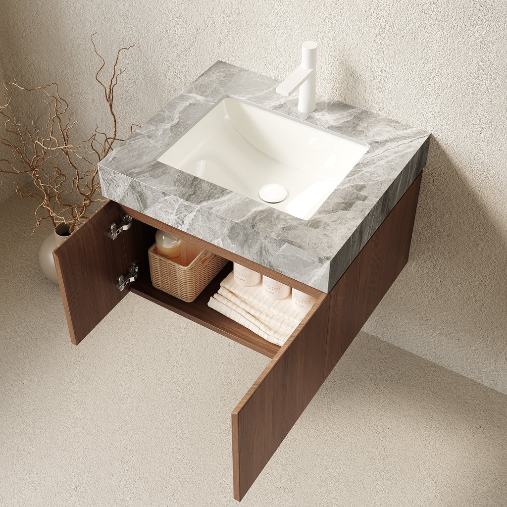 Floating Bathroom Vanity with Ceramic Sink – 24 or 30 Inch — [variant:W6063S00020] 24 in – Light Gray Top image 2
