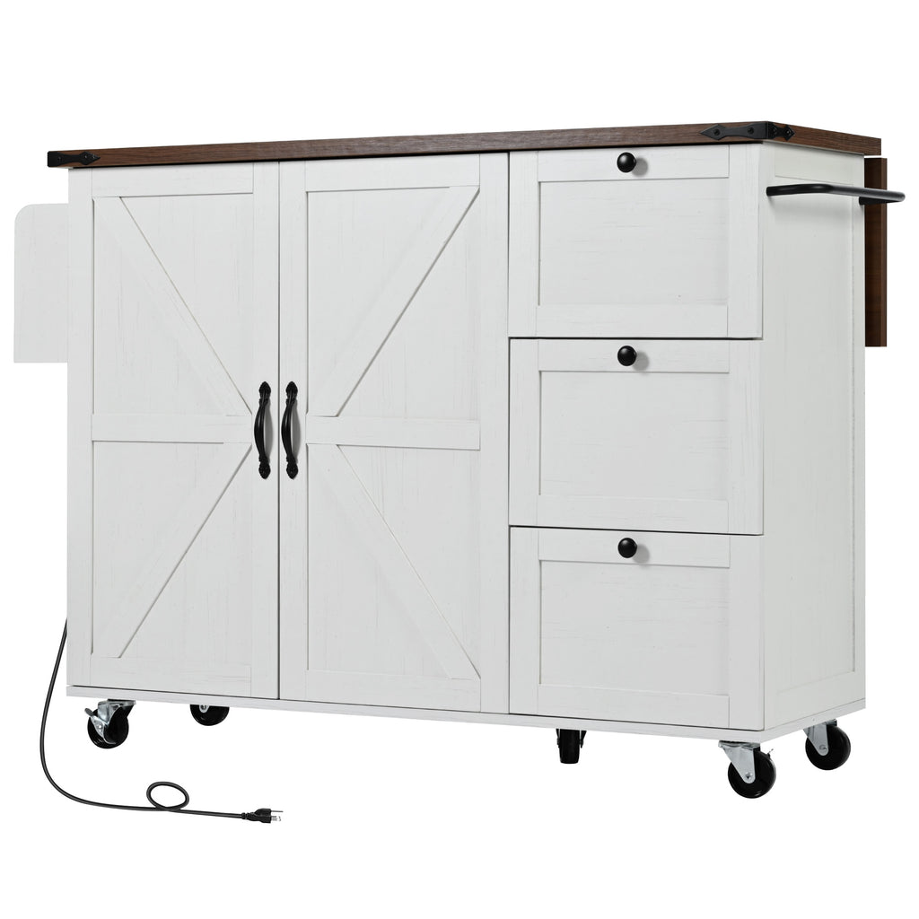 [variant:N853P379579W] Farmhouse Rolling Kitchen Island with Drop Leaf – White, 54.5-Inch image 41