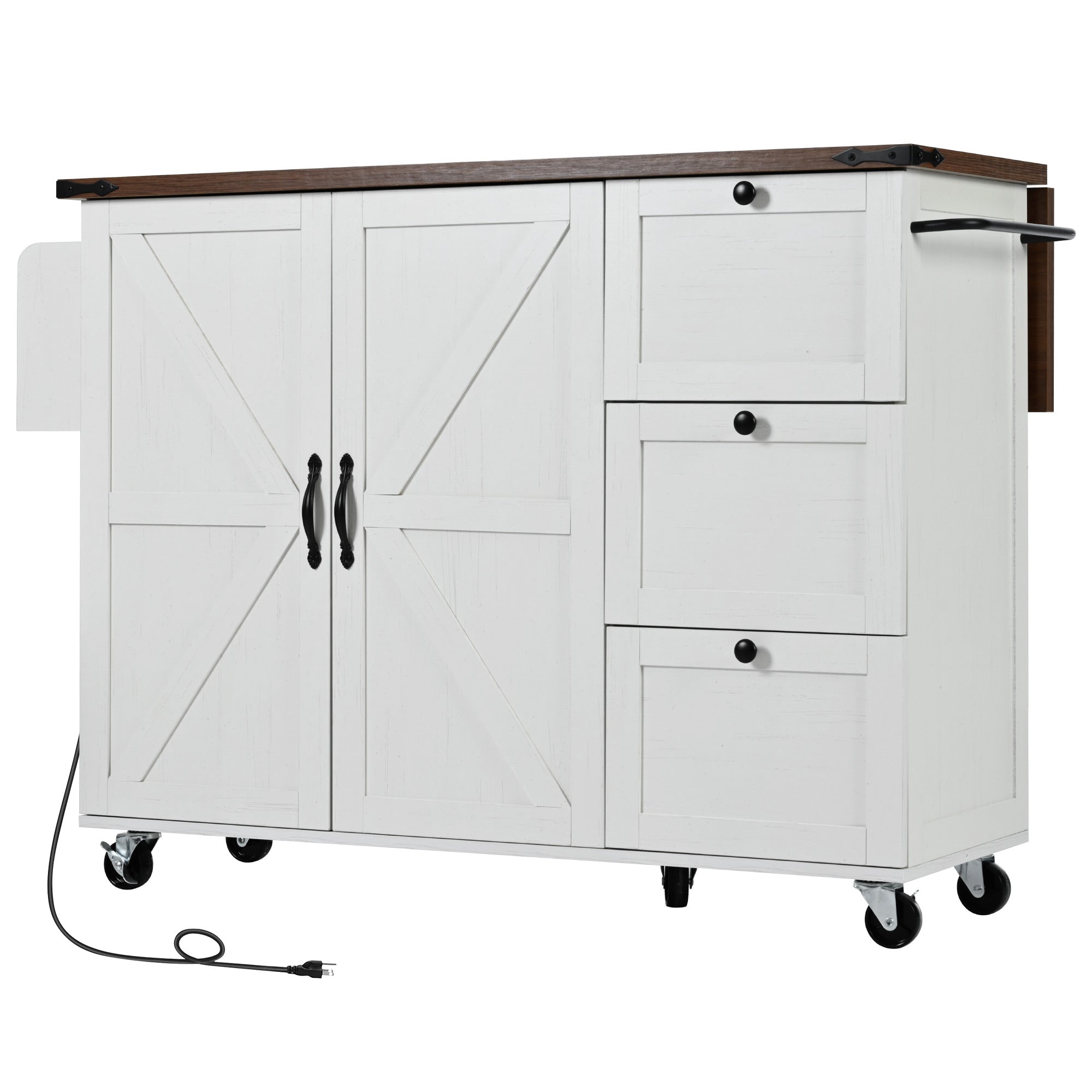 [variant:N853P379579W] Farmhouse Rolling Kitchen Island with Drop Leaf – White, 54.5-Inch image 41