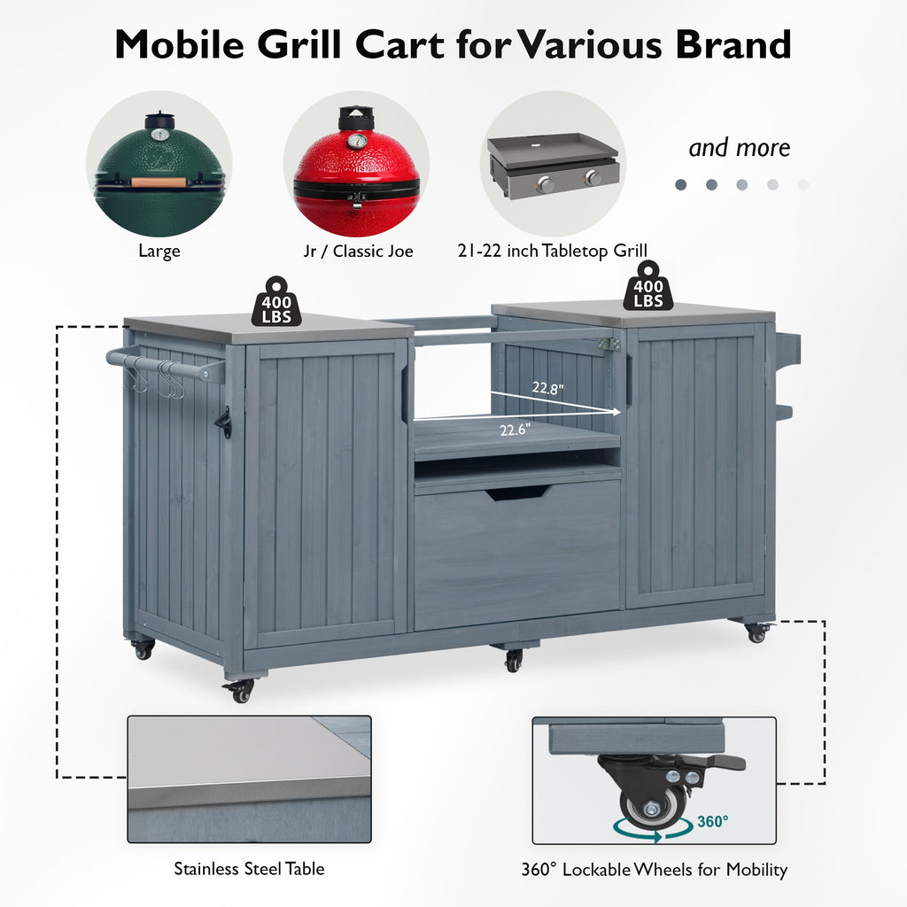 [variant:N853P386132G] Outdoor Grill Cart for 21–22-Inch Kamado Grills – Gray and Blue, 66.5-Inch image 28