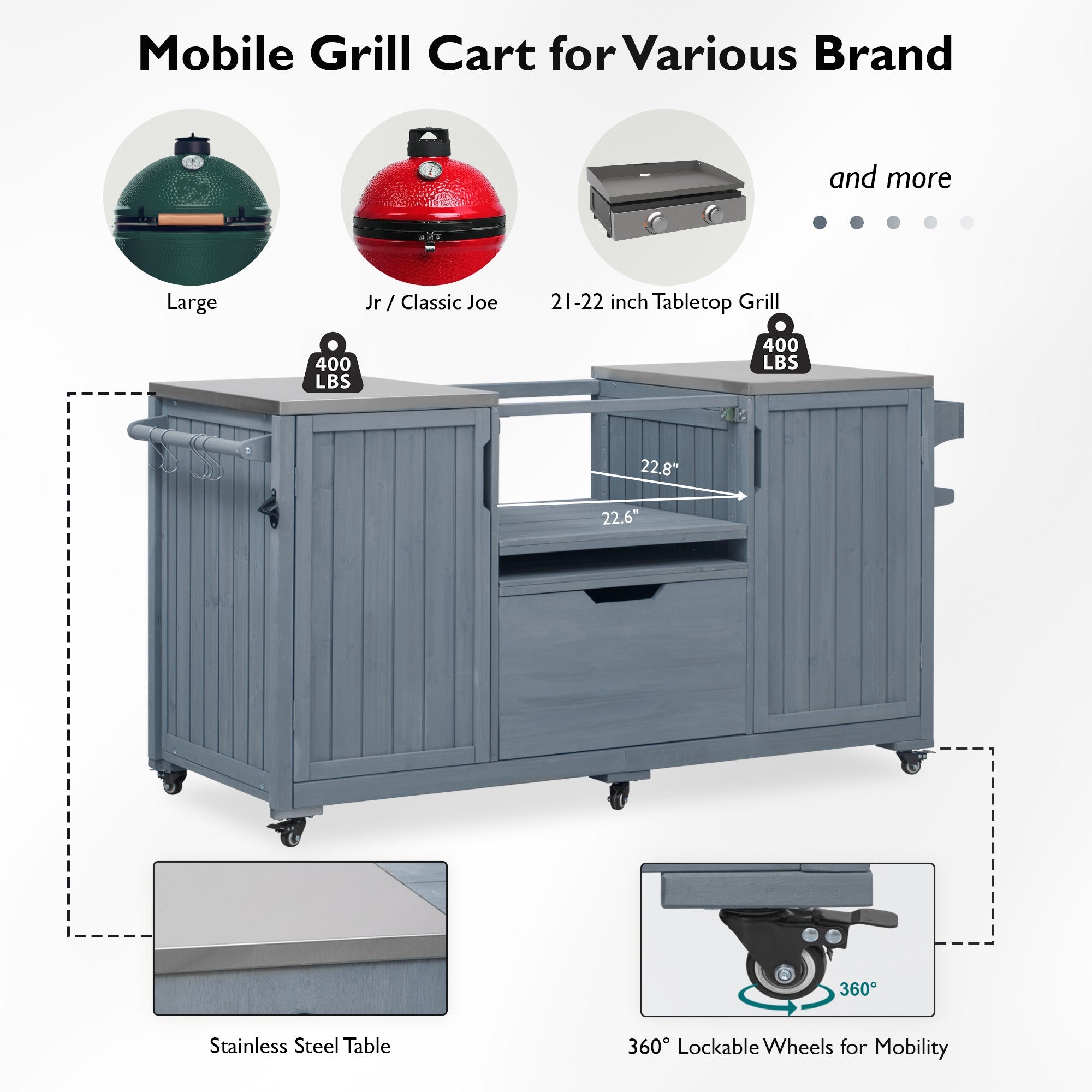 [variant:N853P386132G] Outdoor Grill Cart for 21–22-Inch Kamado Grills – Gray and Blue, 66.5-Inch image 28