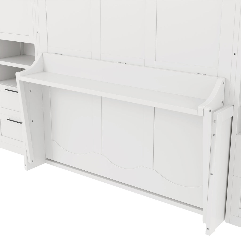 [variant:N850S00010K-2] Queen Murphy Bed with Closet, Drawers and Shelves – White image 10