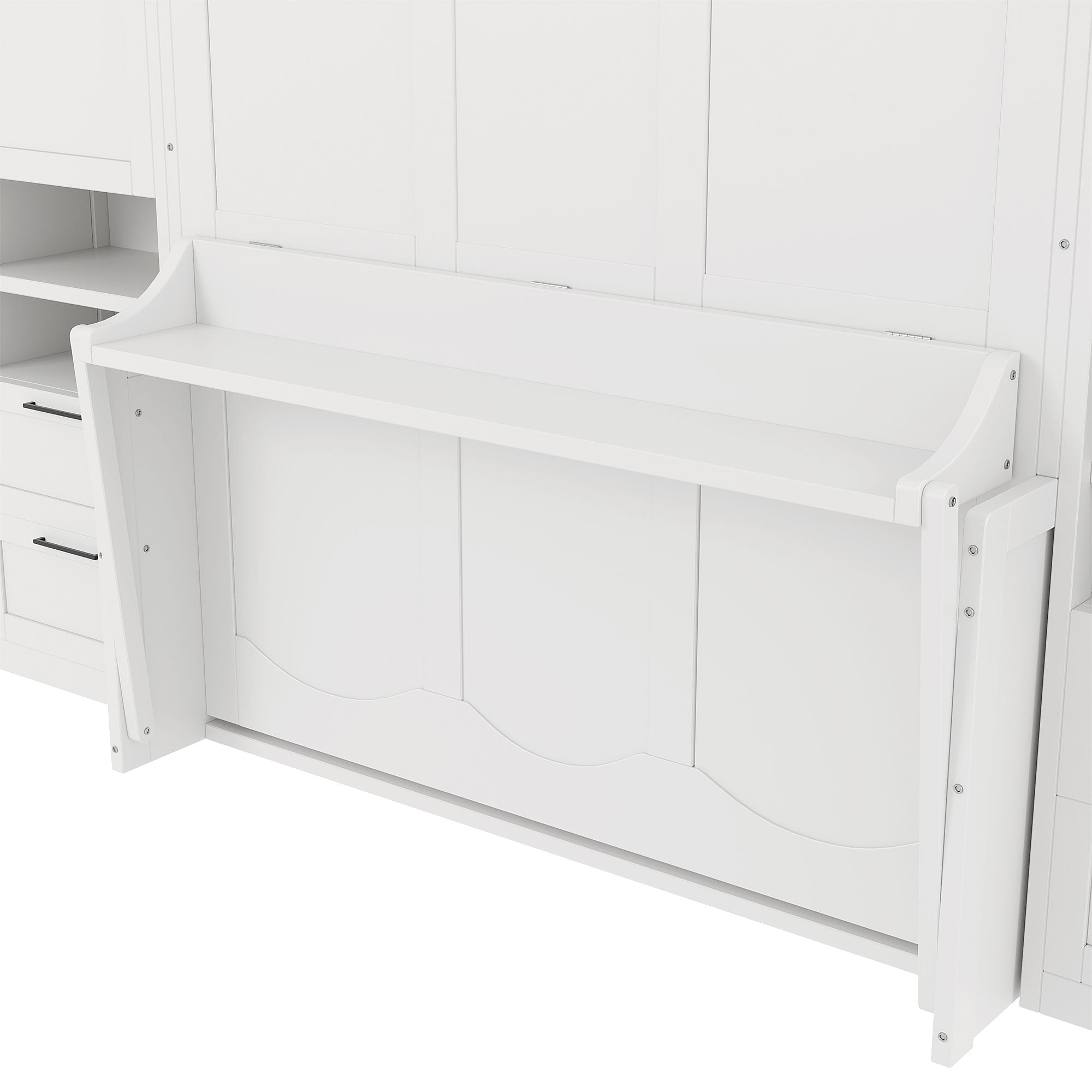 [variant:N850S00010K-2] Queen Murphy Bed with Closet, Drawers and Shelves – White image 10