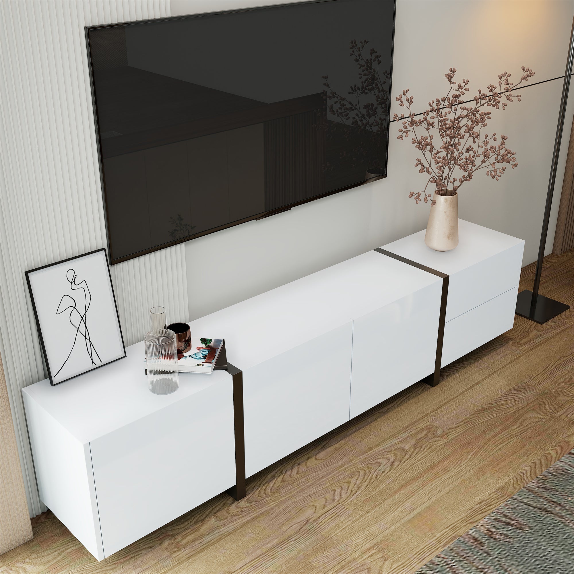 [variant:N875P283187W] High-Gloss LED TV Stand with Storage image 4